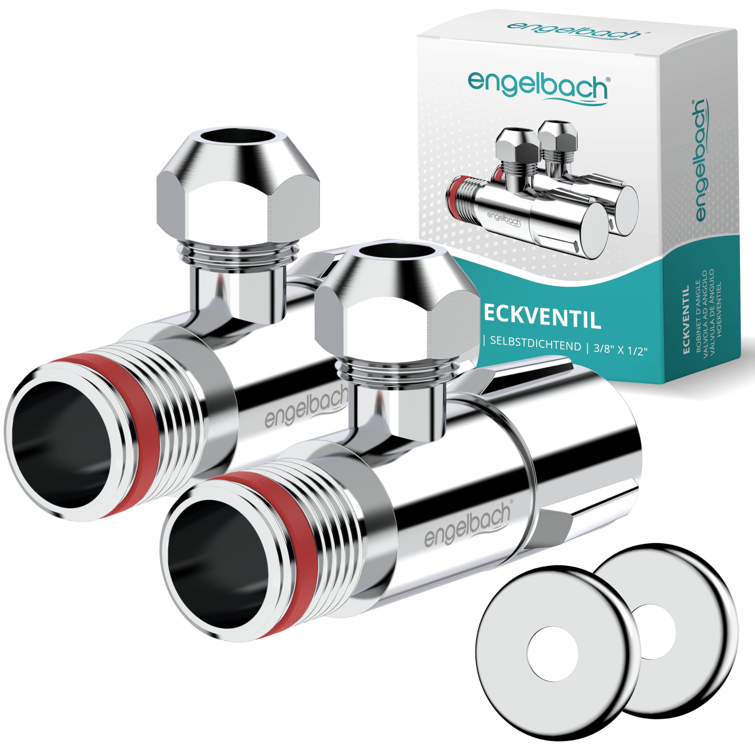 Engelbach® Universal Eckventil 1/2 Zoll selbstdichtend (2er Set) - Eckregulierventil mit Schnellverschluss - öffnet und schließt mit nur 1/4 Umdrehung - für Kalt- und Warmwasserleitungen