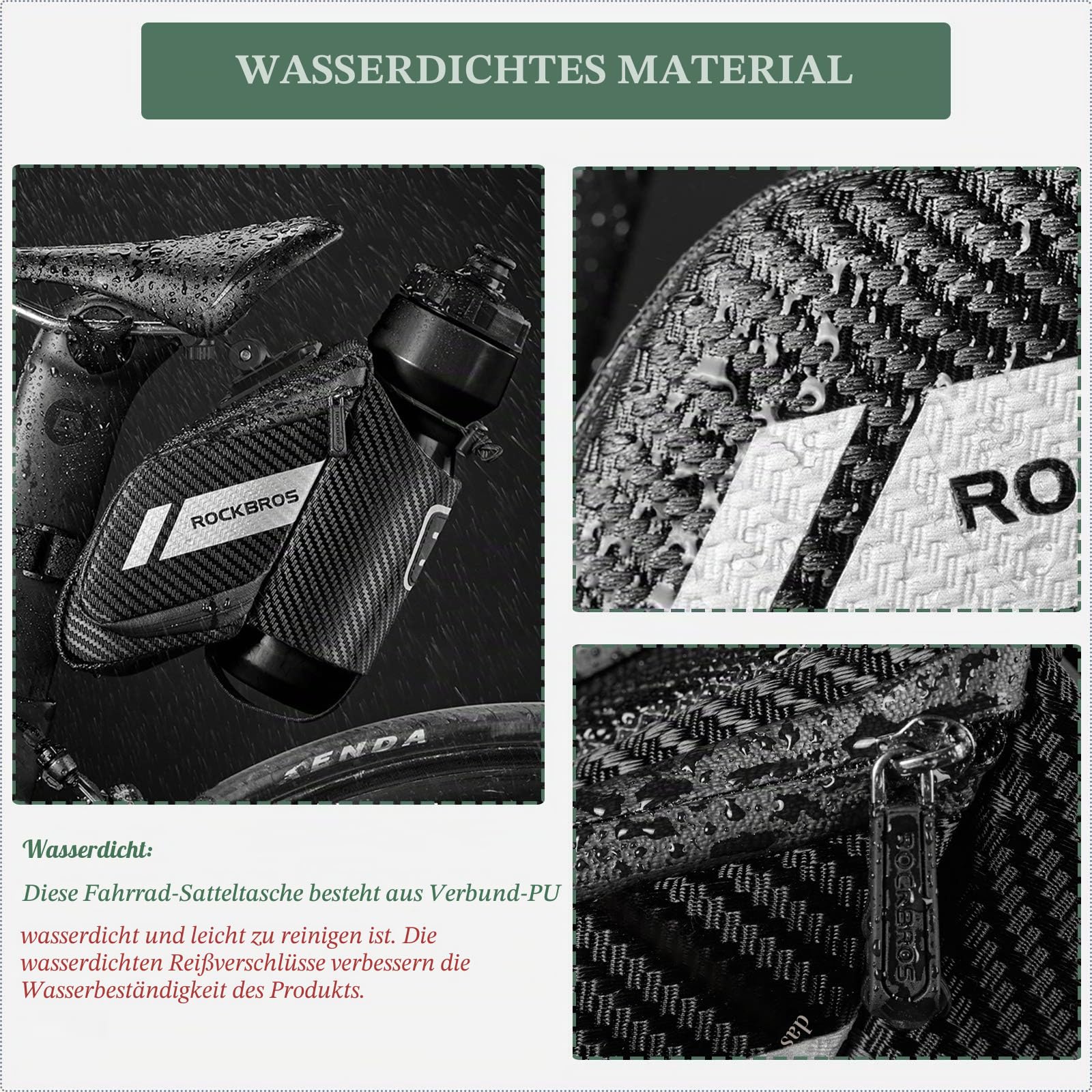 ROCKBROS Fahrradsatteltasche Fahrradtasche mit Flaschenhalter Reflektierend Fahrradsitz Tasche für MTB, Rennrad, Faltrad Schwarz ca. 1L