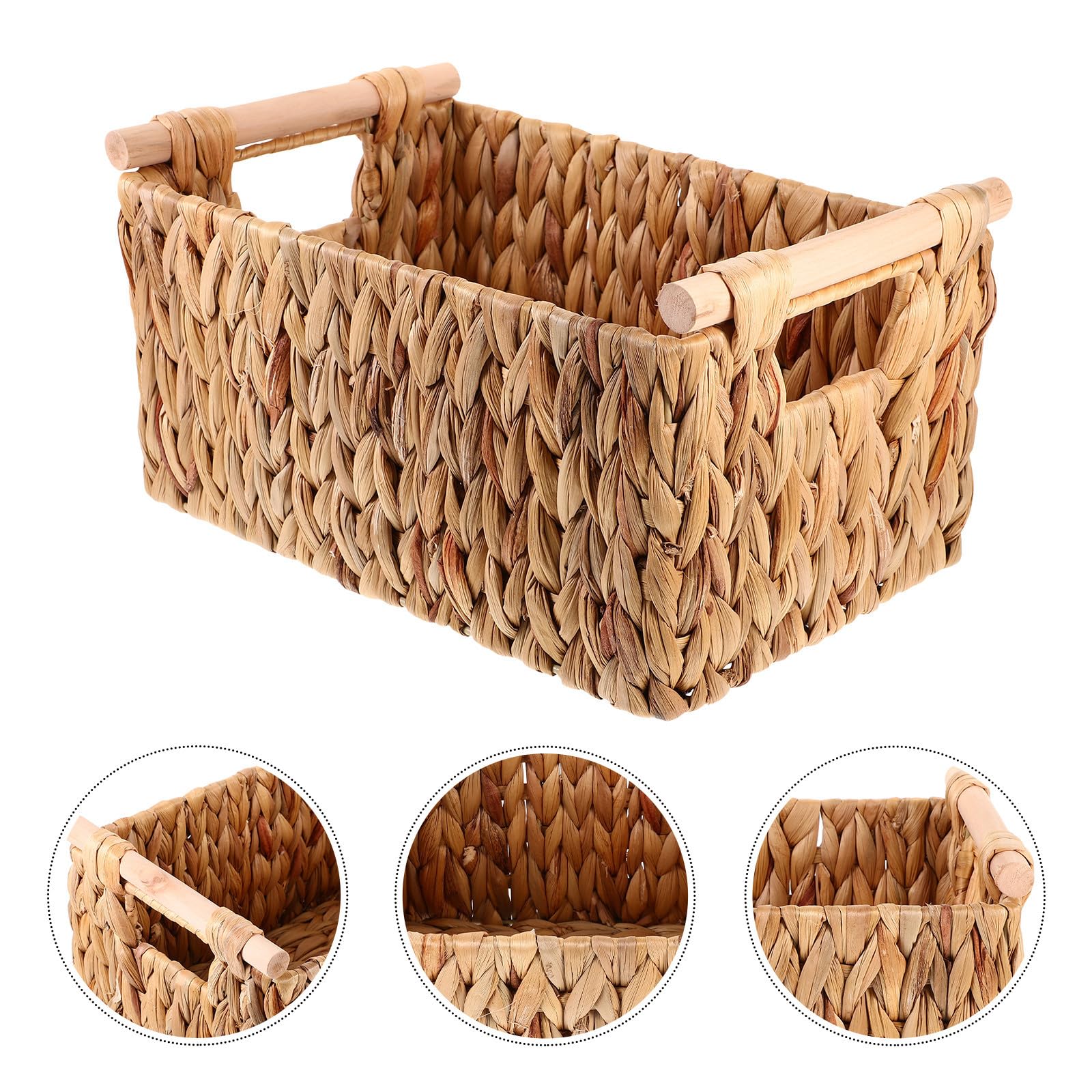 UKCOCO Cesta Tejida Organizadora, Cestas Organizadoras de Madera E Hierro, con Asa, Estilo Rústico y Natural, para Guardar Revistas en Casa