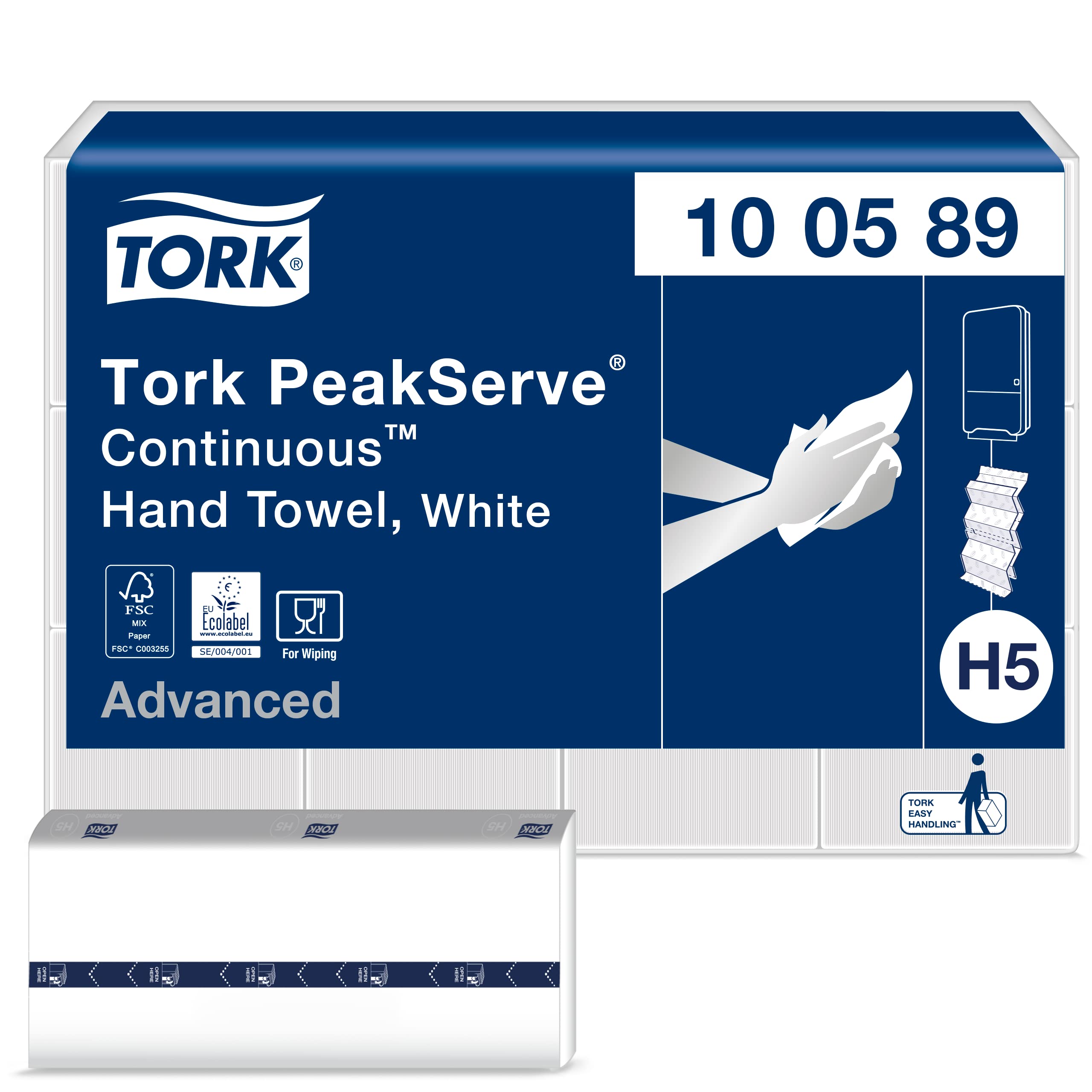 Tork PeakServe® Essuie-mains continus™ blancs H5, qualité advanced, comprimés, 12 x 270 feuilles, 100589
