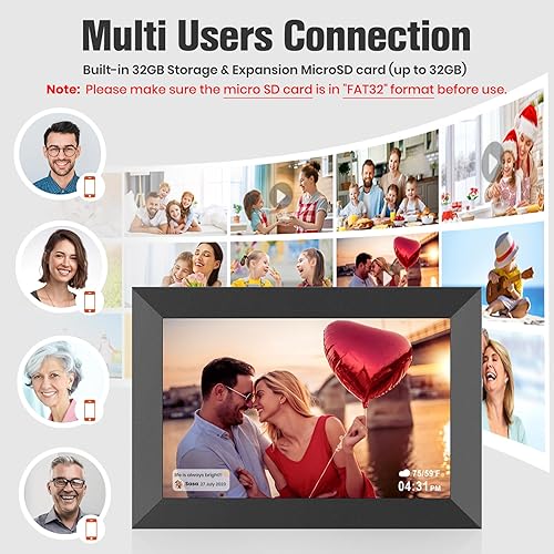 Miniatura 5 de BIGASUO Marco de fotos digital WiFi de 10.1 pulgadas, pantalla táctil IPS HD, marcos de fotos inteligentes en la nube con memoria integrada de 32