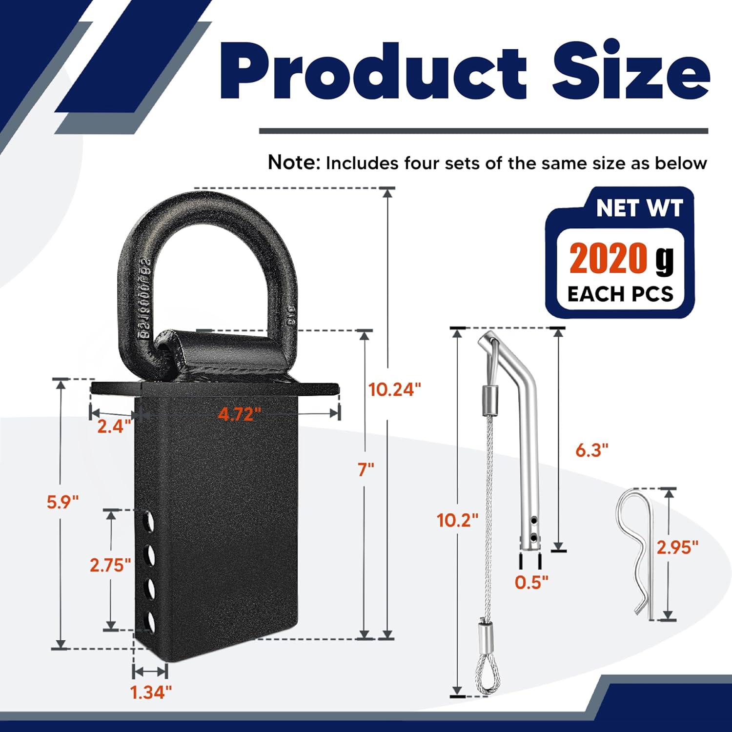 Stake Pocket D Rings 4pcs Upgrade 18000lbs Heavy Duty D-Ring Tie Downs for Utility Trailers and Flatbed Trucks w/Hitch Pin w/Steel Cables, Removable Tie Downs for Flatbed Cargo Trucks, Black - Image 3