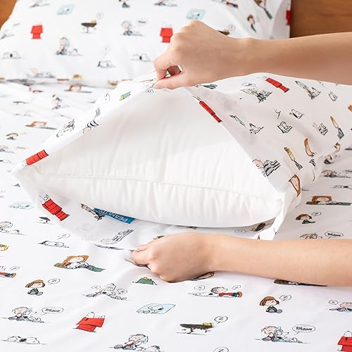 Miniatura 8 de Berkshire Blanket Peanuts - Juego de sábanas para niños, tamaño matrimonial, 4 piezas, sábanas de microfibra suave con estampado de Snoopy de color