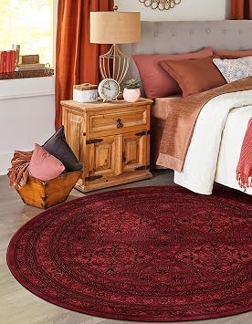 Unique Loom Tekke Collection Area Rug - Zeravshan 7 1" Round Red/Black
