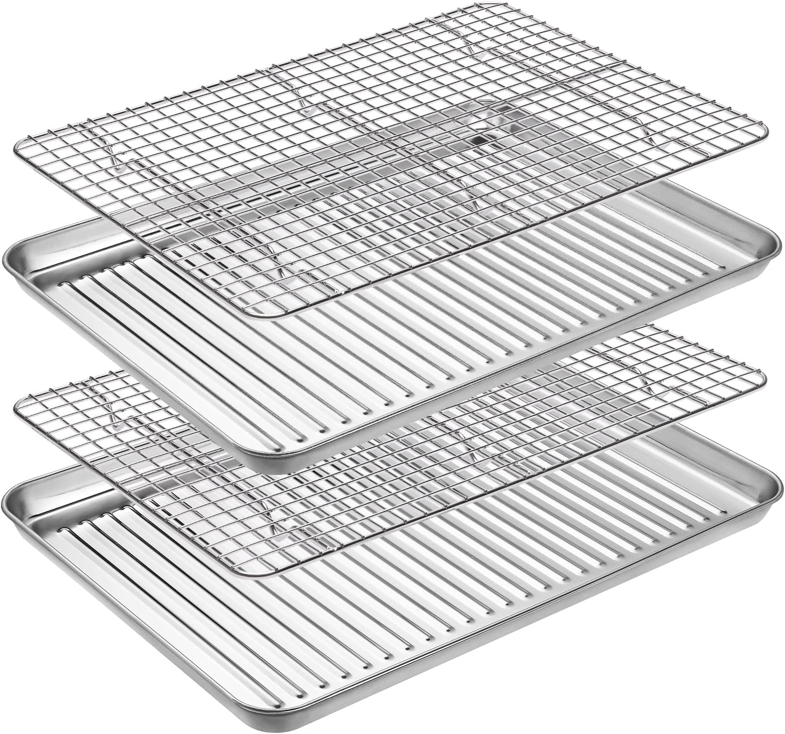 Fire More Baking Sheet and Cooling Rack Set, 2PCS Stainless Steel Cookie Sheets for