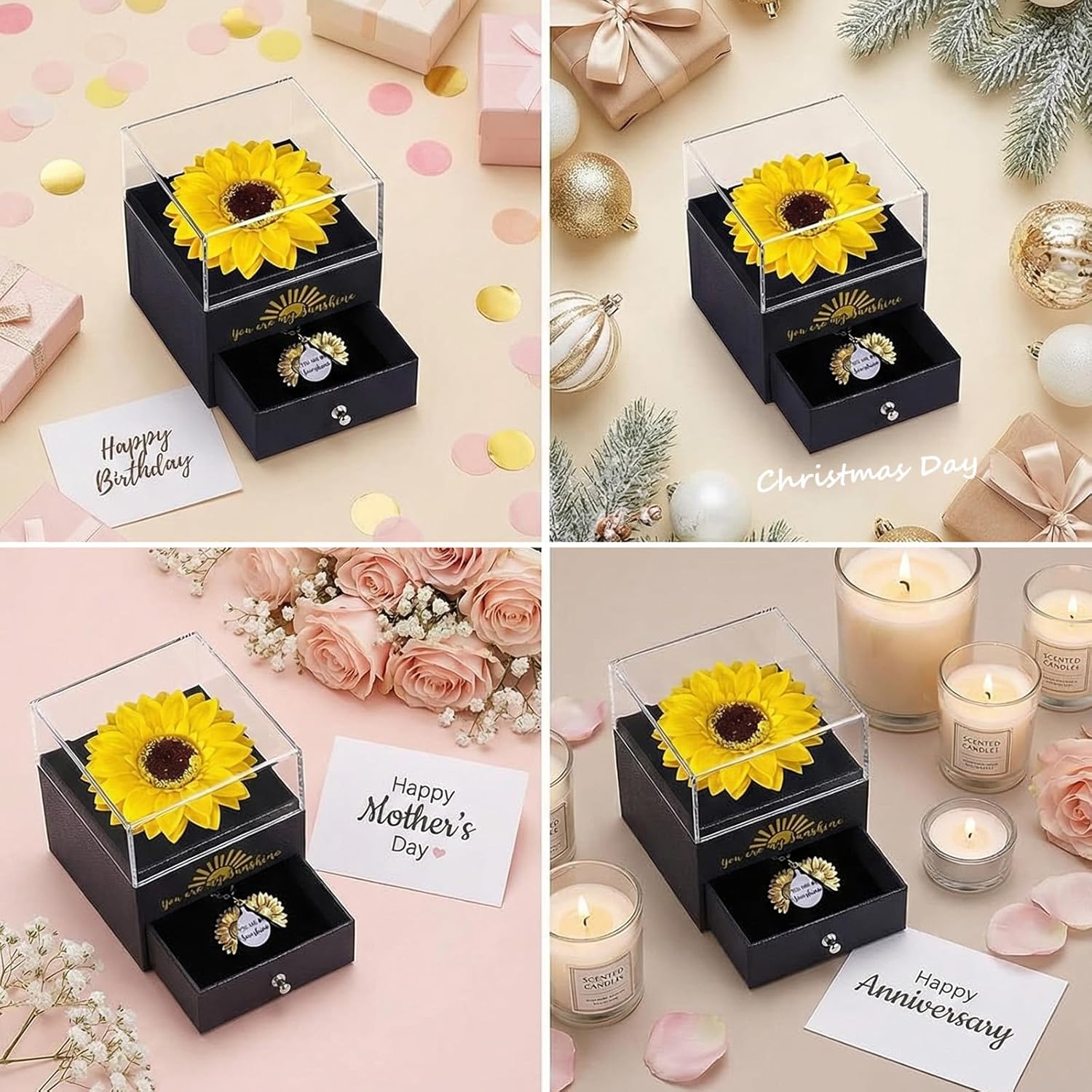 Valentines Day Gifts, Forever Sunflower Gifts for Women Girlfriend Wife Mom, You are My Sunshine Necklace Gift Box for Birthday Wedding Mother's Day Xmas Present Sunflower Jewelry Home Decor - Image 6