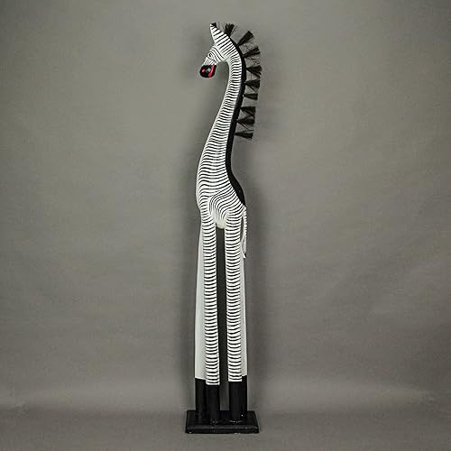 Miniatura 7 de Estatua de cebra de madera tallada a mano en blanco y negro exquisita escultura de arte de safari - Decoración de estilo africano - 36 pulgadas de
