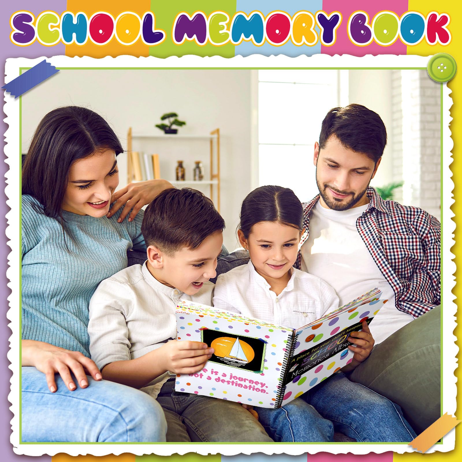 Motipuns Szkolny album pamiątkowy, album fotograficzny dla dzieci, na lata szkolne, pamiątka, album do scrapbookingu, od przedszkola do 12 klasy, z 14 kieszeniami do przechowywania teczki na każdą