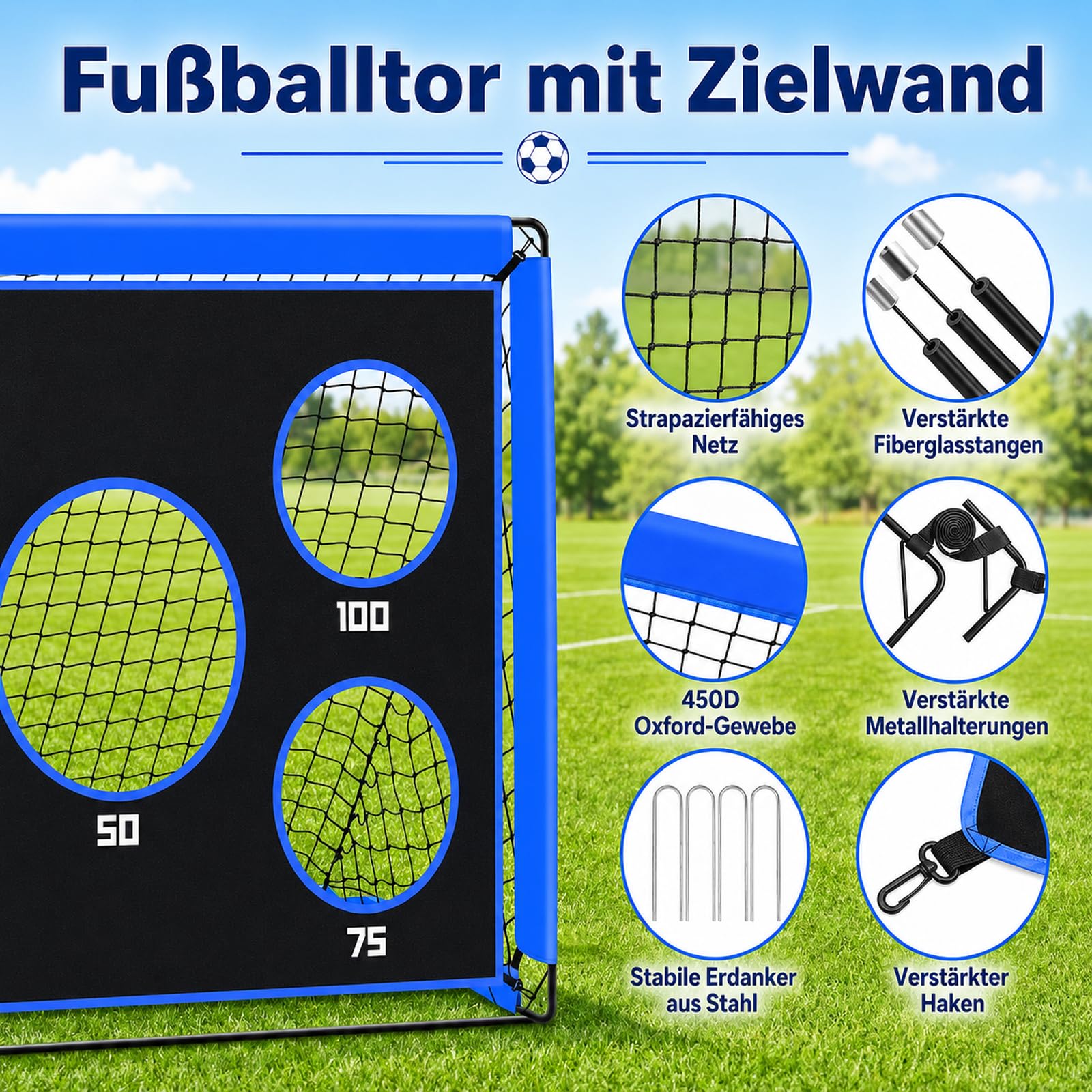 Fussballtore für Garten Kinder, 2-in-1 Fussballtor Outdoor mit Trainingsnetz, Fußballtor Kinder Trainingsset für Eltern-Kind-Bindung, Familieninteraktion