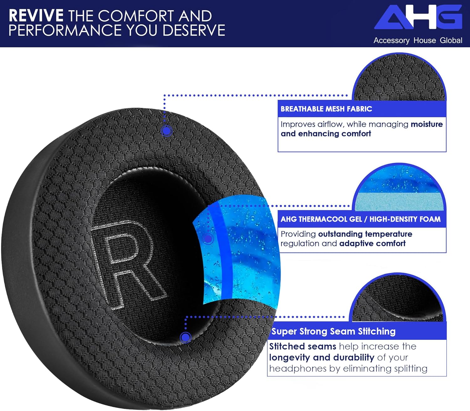 AHG Accessory House Global Replacement Cooling Gel Sound core Q35 Pads q35 Ear Cushions Compatible with Anker Soundcore Life q30 Q35 Headphones (Black). Cooling Gel | High-Density Foam | Extra Thick