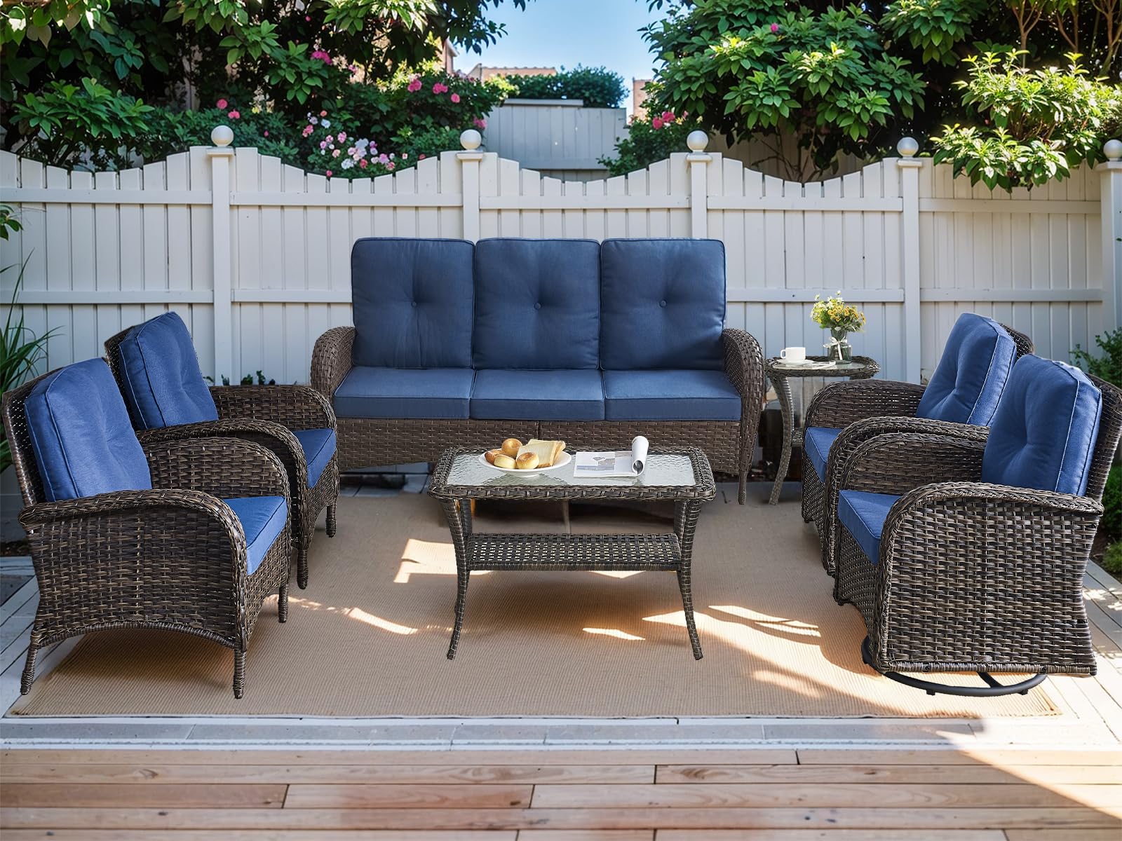 HUMMUH 7-Piece Outdoor Patio Furniture PE Wicker Patio Conversation Set,High Back Patio Couch with Coffee Tables Outdoor Chairs for Backyard,Porch,