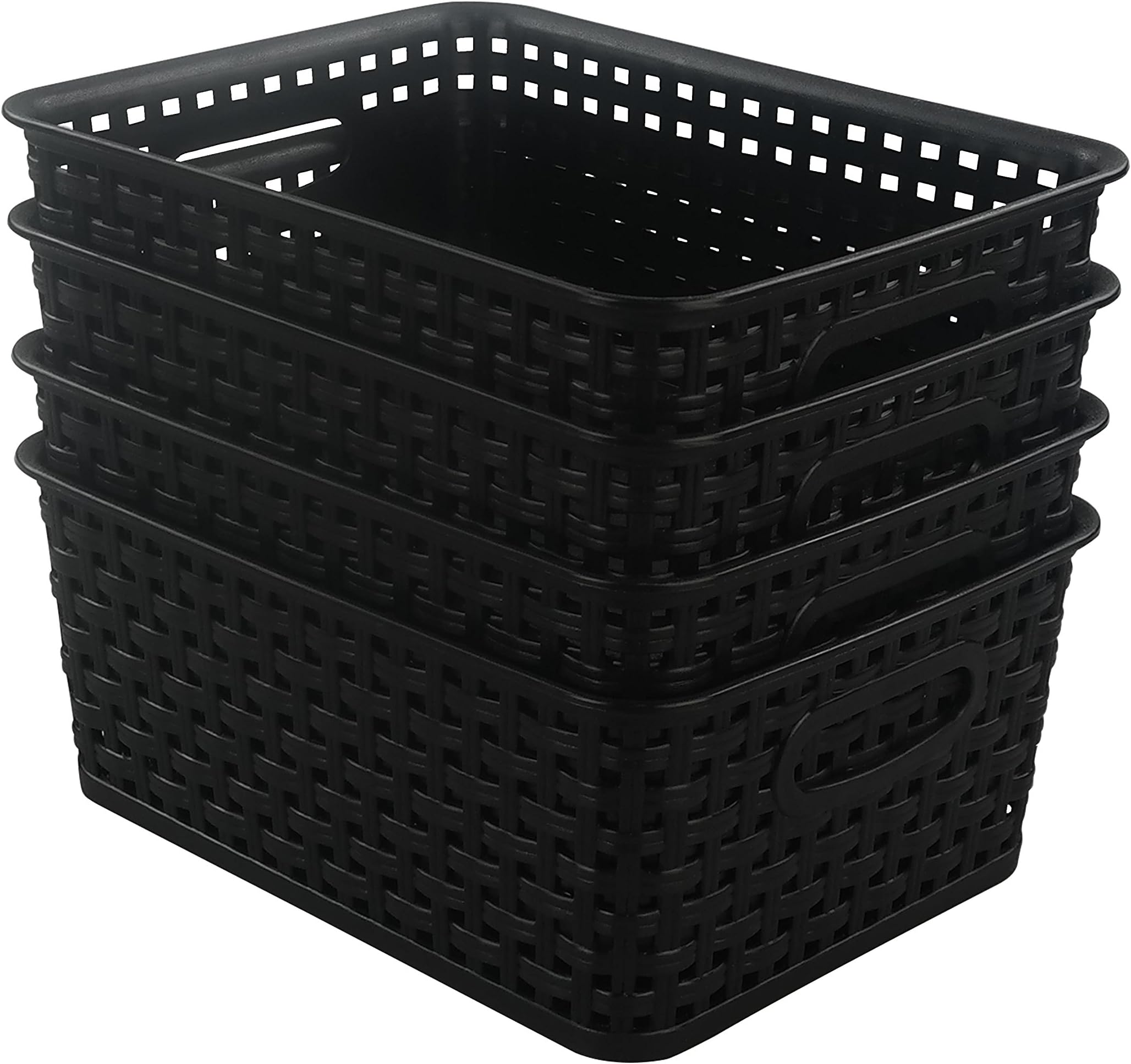 Morcte Black Plastic Storage Basket Bins Organizer, 4-Pack
