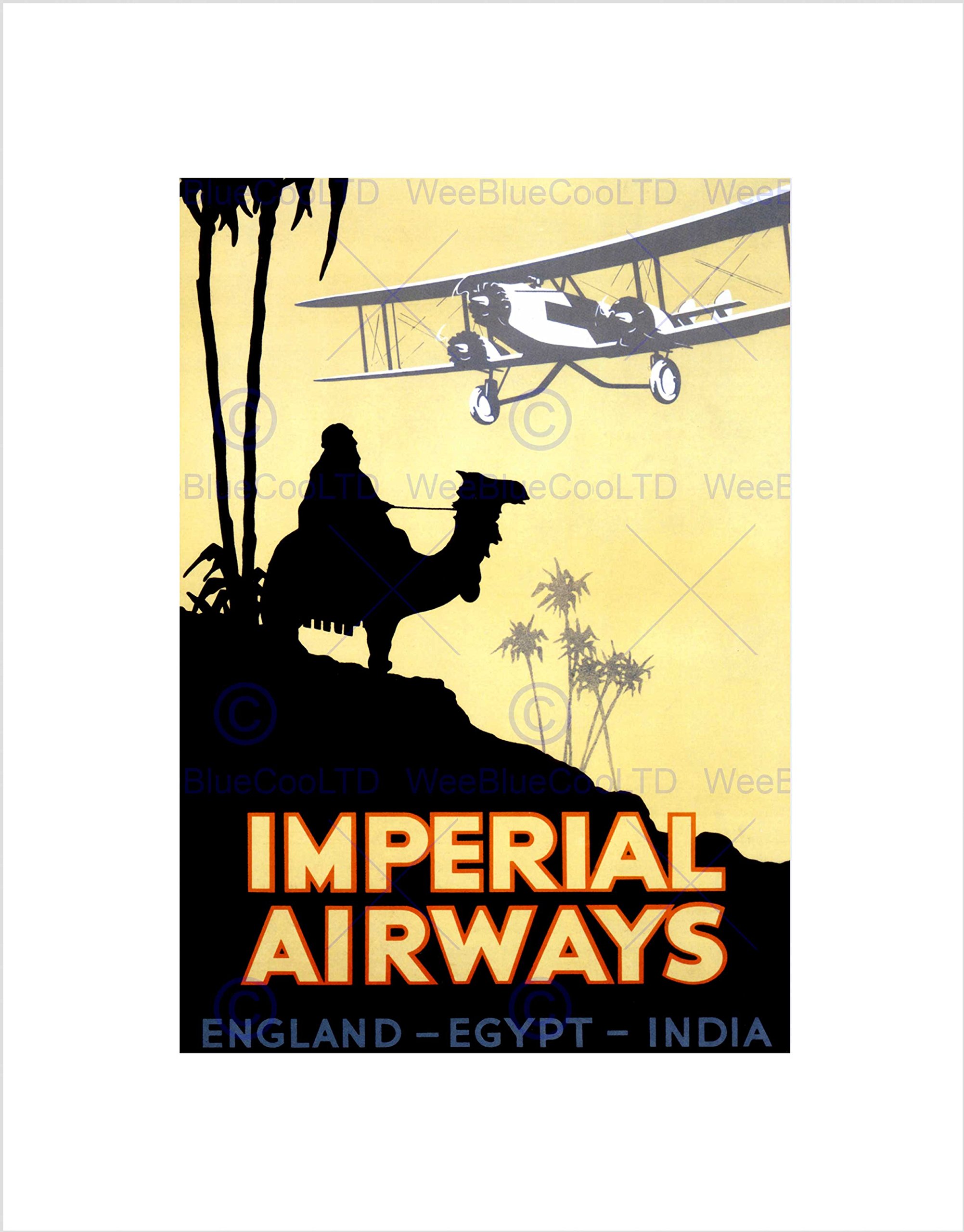 Wee Blue Coo Travel Retro Ad Imperial Airways UK Egypt India Arab Camel Art Wall Art Print
