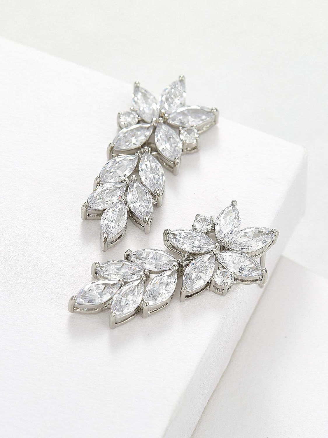 SWEETV Marquise Wedding Earrings for Brides, Bridal Bridesmaid Earrings for Wedding, Cubic Zirconia Dangle Drop Earrings for Women - Image 5