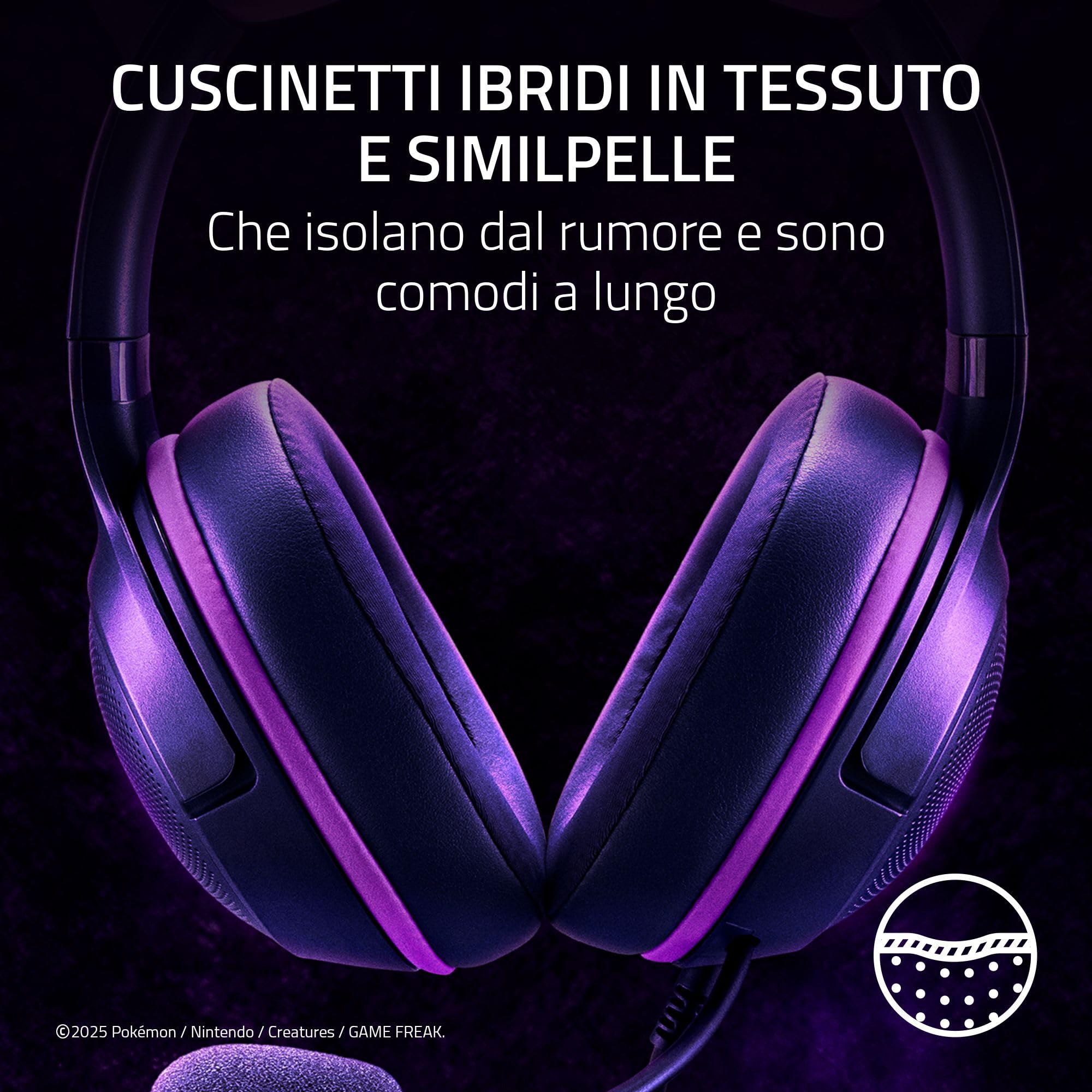 Razer Kraken Kitty V2 - Edizione Pokémon Gengar - Cuffie USB - Spuntoni di Gengar - illuminazione reattiva allo stream - micro cardioide HyperClear - driver TriForce 40mm - audio surround 7.1 | Viola
