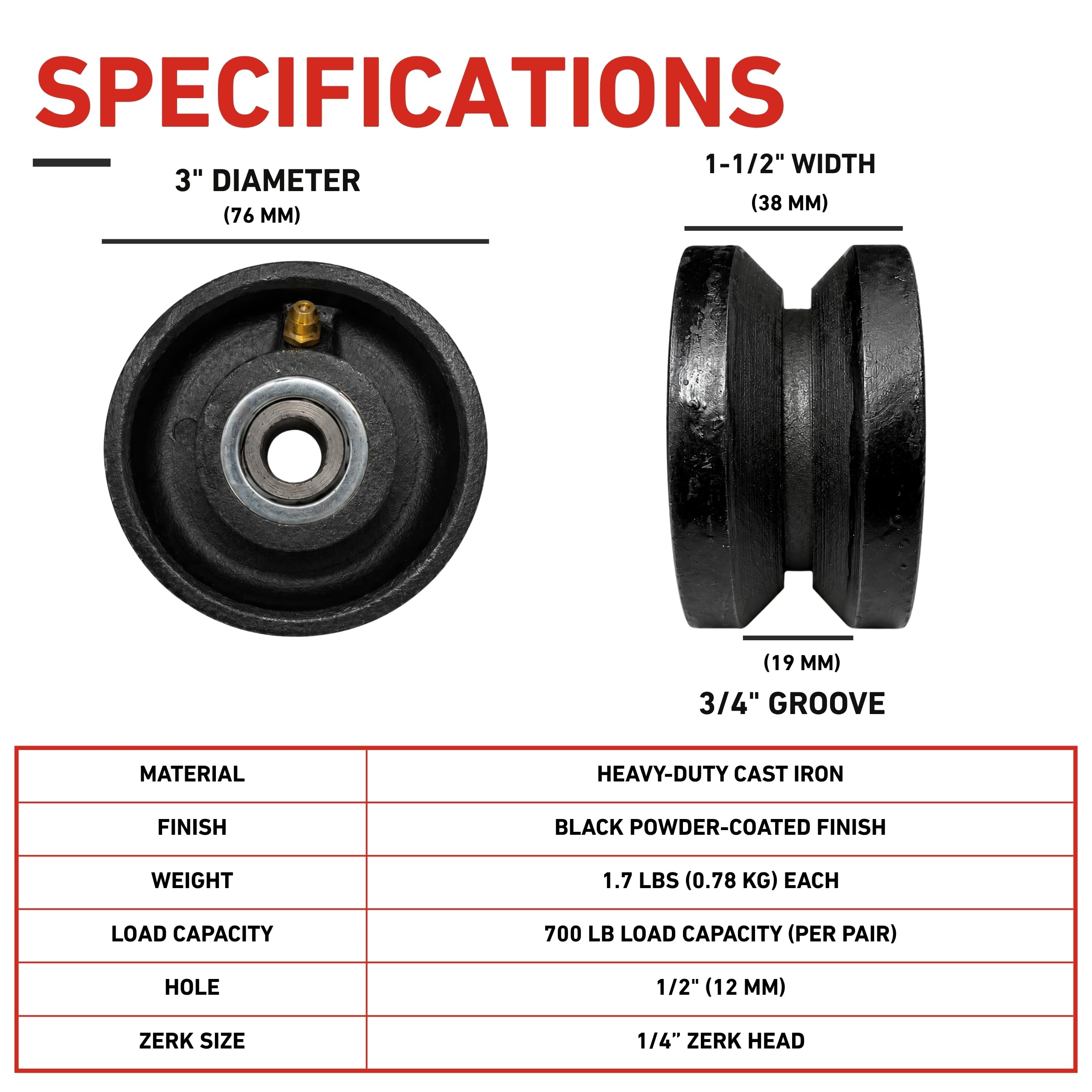 3” Inch V-Groove Gate Wheels Cast Iron Steel Sliding Gate Rollers Metal Gate Wheel Inverted V Shape for Slide Gates with Detachable Bolt V Groove Caster Wheel for Gate (3" Wheel) — Amazon image 3
