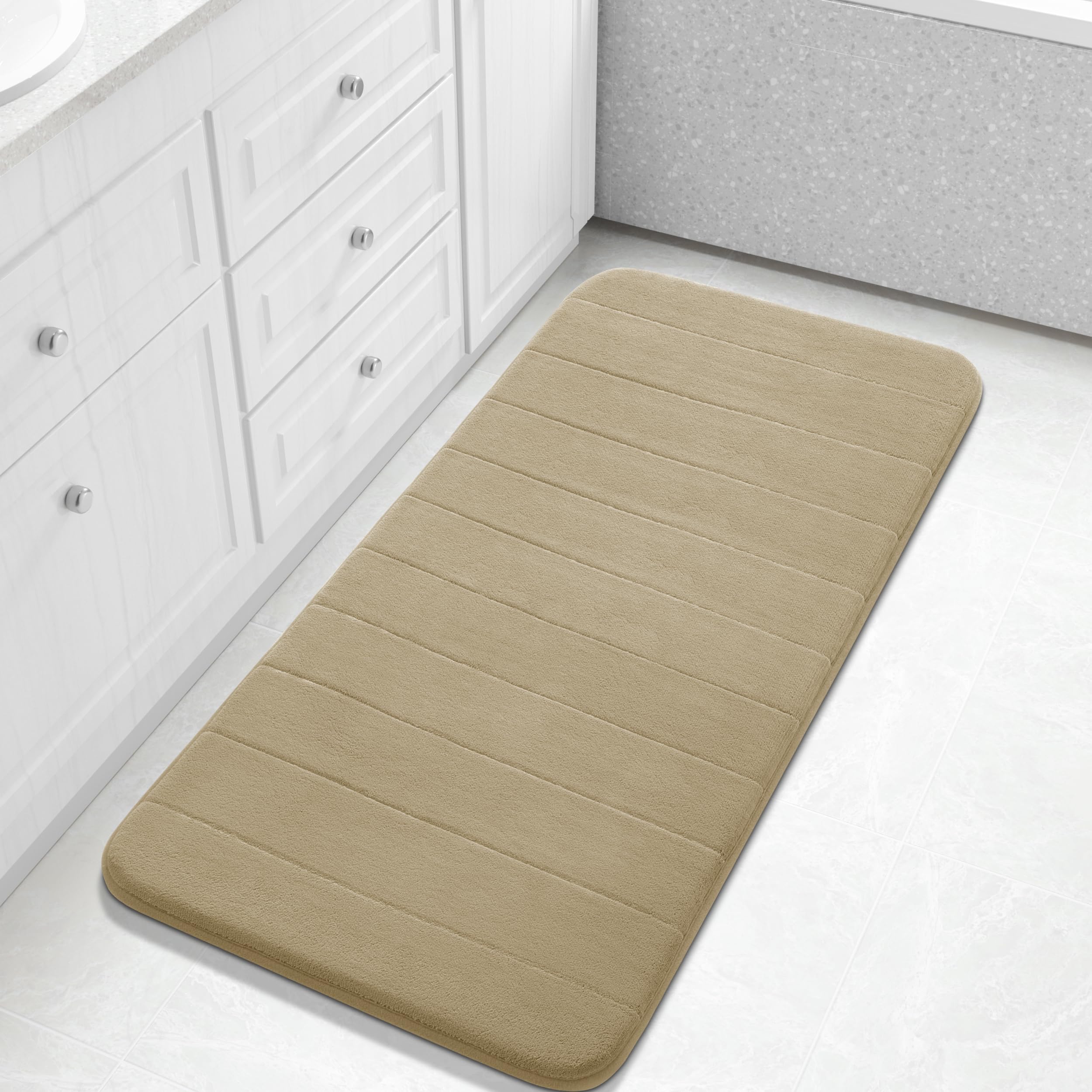 Yimobra Memory Foam Bath Mat Large Size 44.1 x 24 Inches, Comfortable, Soft, Super Water Absorption, Machine Wash, Non-Slip, Thick, Easier to Dry for Bathroom Floor Rug, Camel