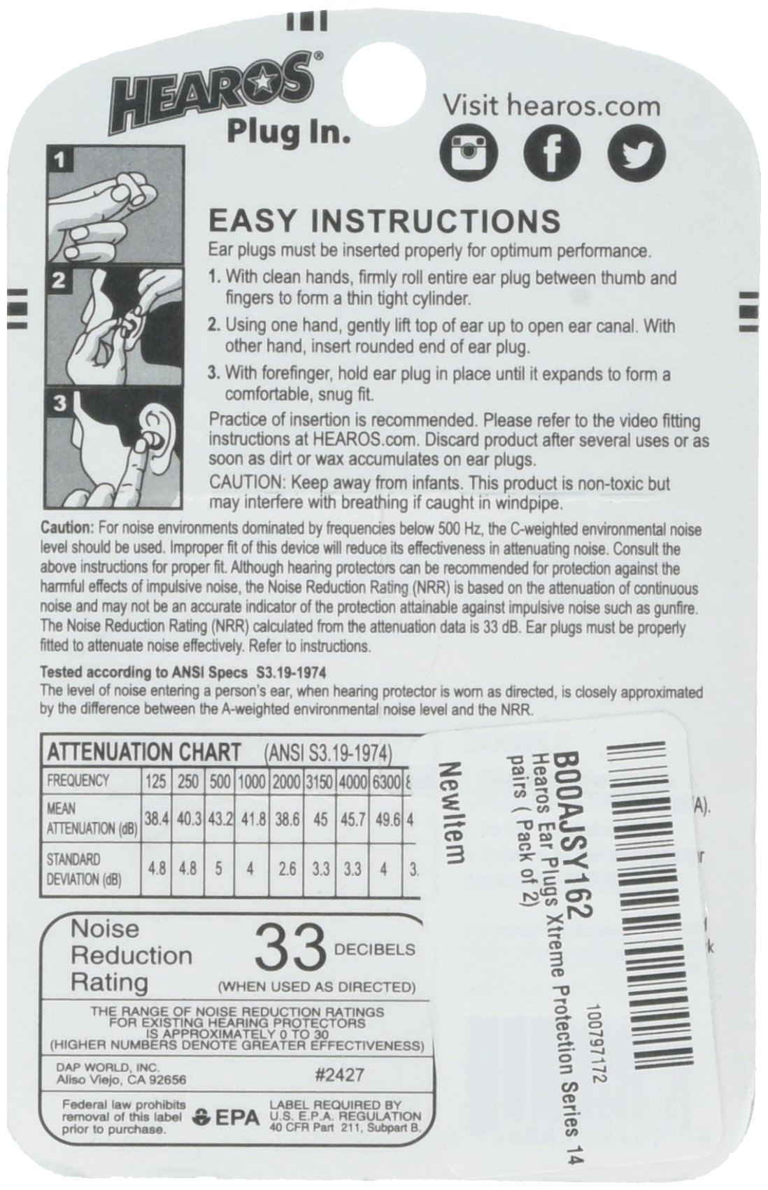 Hearos Xtreme Protection, 14-Pair Foam (Pack Of 2)