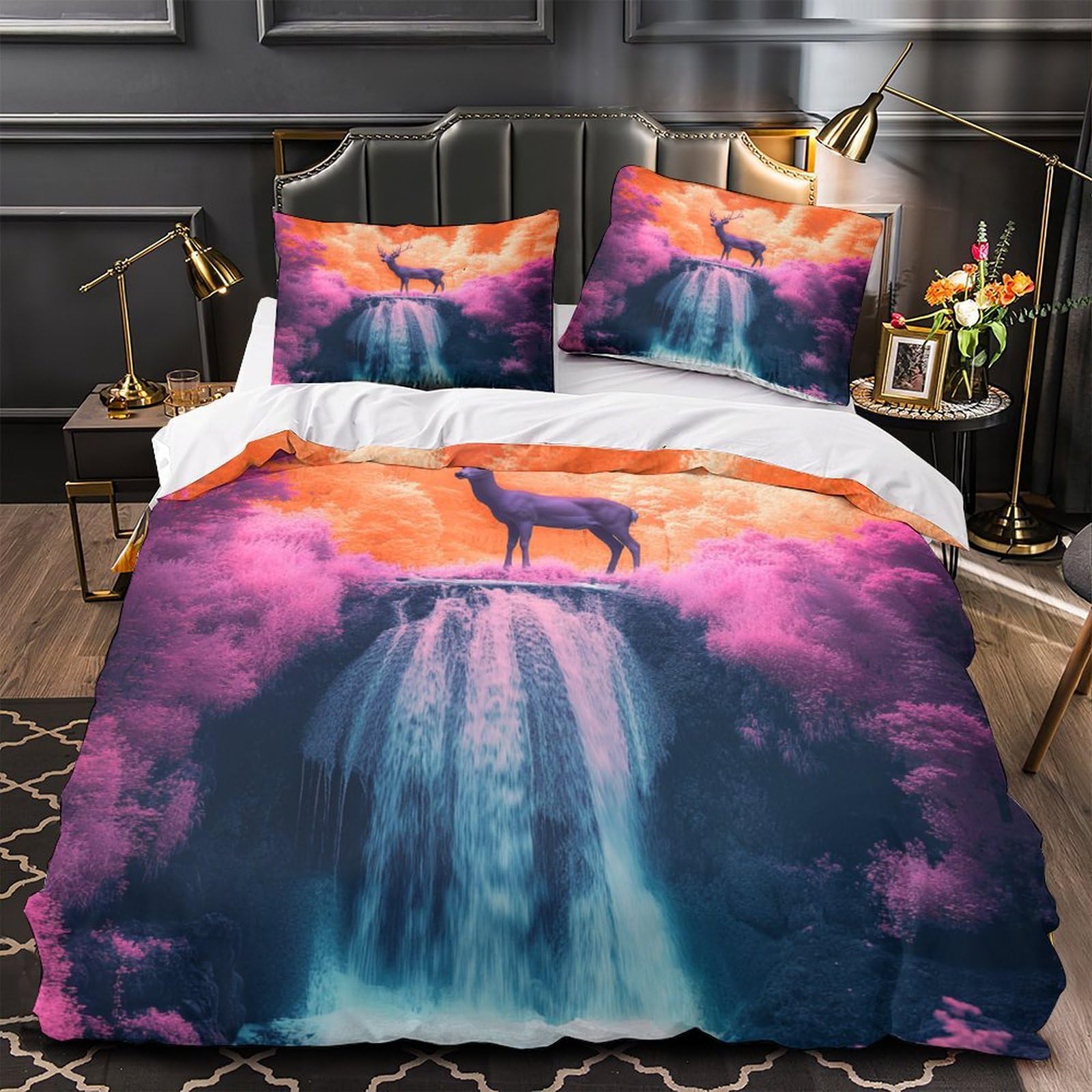 Drap de couette cerf 3D double 200x200cm avec housse microfibre légère