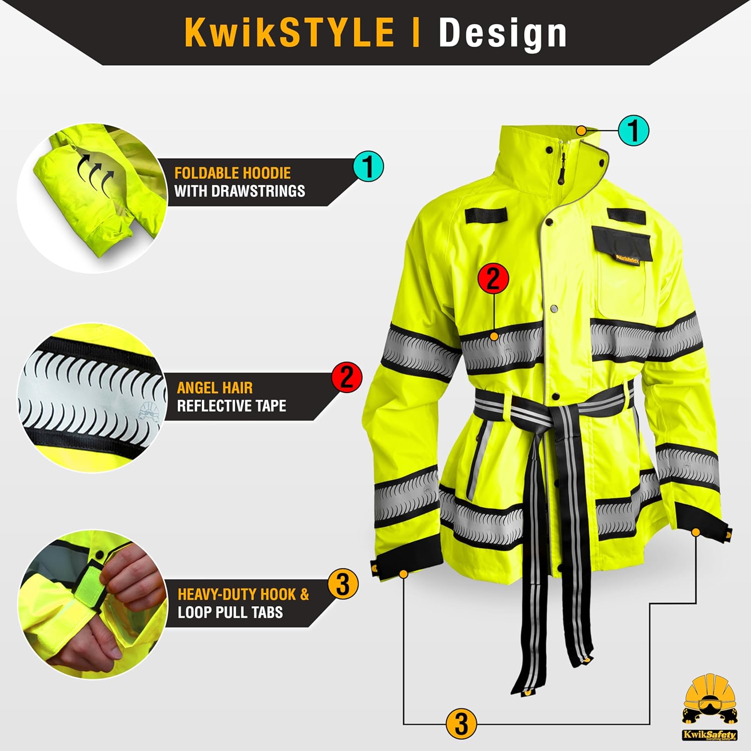 KwikSafety - Women’s High Visibility Safety Rain Jackets & Trench Coats - ANSI Class 3 Reflective Hi Vis Apparel - Image 2