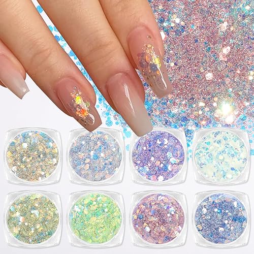 Laza 8 Colors Nail Art Glitter Diamond Dust Iridescent Nail
