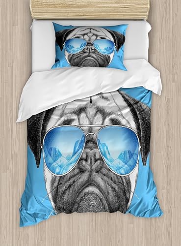 Ambesonne - Cortina de ducha multicolor en tres tamaños, Tela, Azul Perlado, gemelo