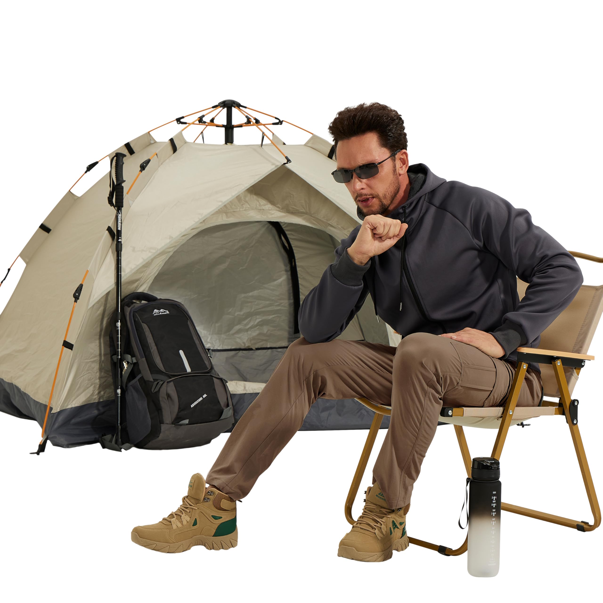 NATUVENIX Pantaloni da trekking da uomo con zip off, pantaloni da trekking, leggeri, pantaloni cargo estivi, da lavoro, elasticizzati