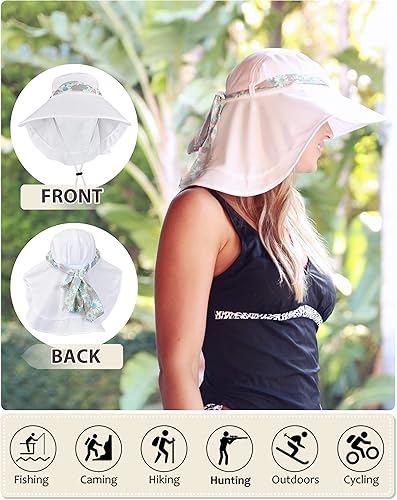 Miniatura 3 de Tirrinia Sombrero de senderismo para mujer, sombrero de ala ancha con solapa de cuello grande, protección solar UPF 50+