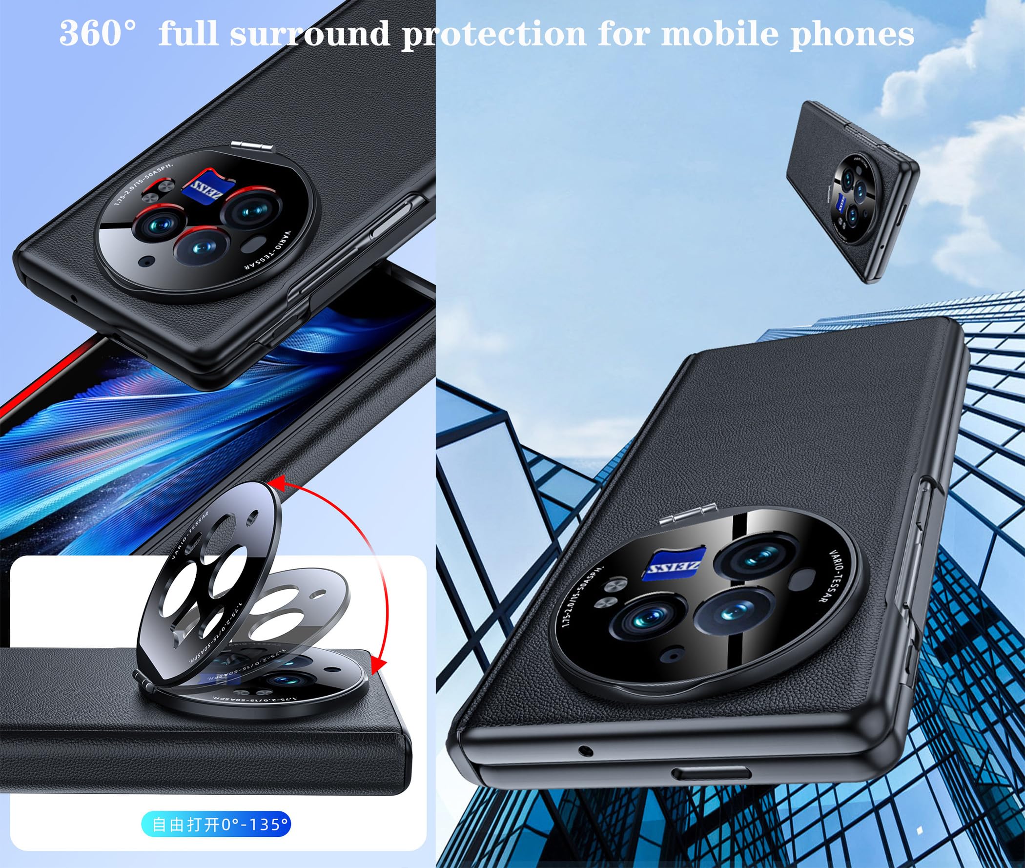 Skórzany Etui do VIVO X Fold3 Pro Uchwyt, Zawiasny Etui do Telefonu dla X Fold 3 Pro, Powłoka Telefonu Komórkowego, Rama Wsparcia