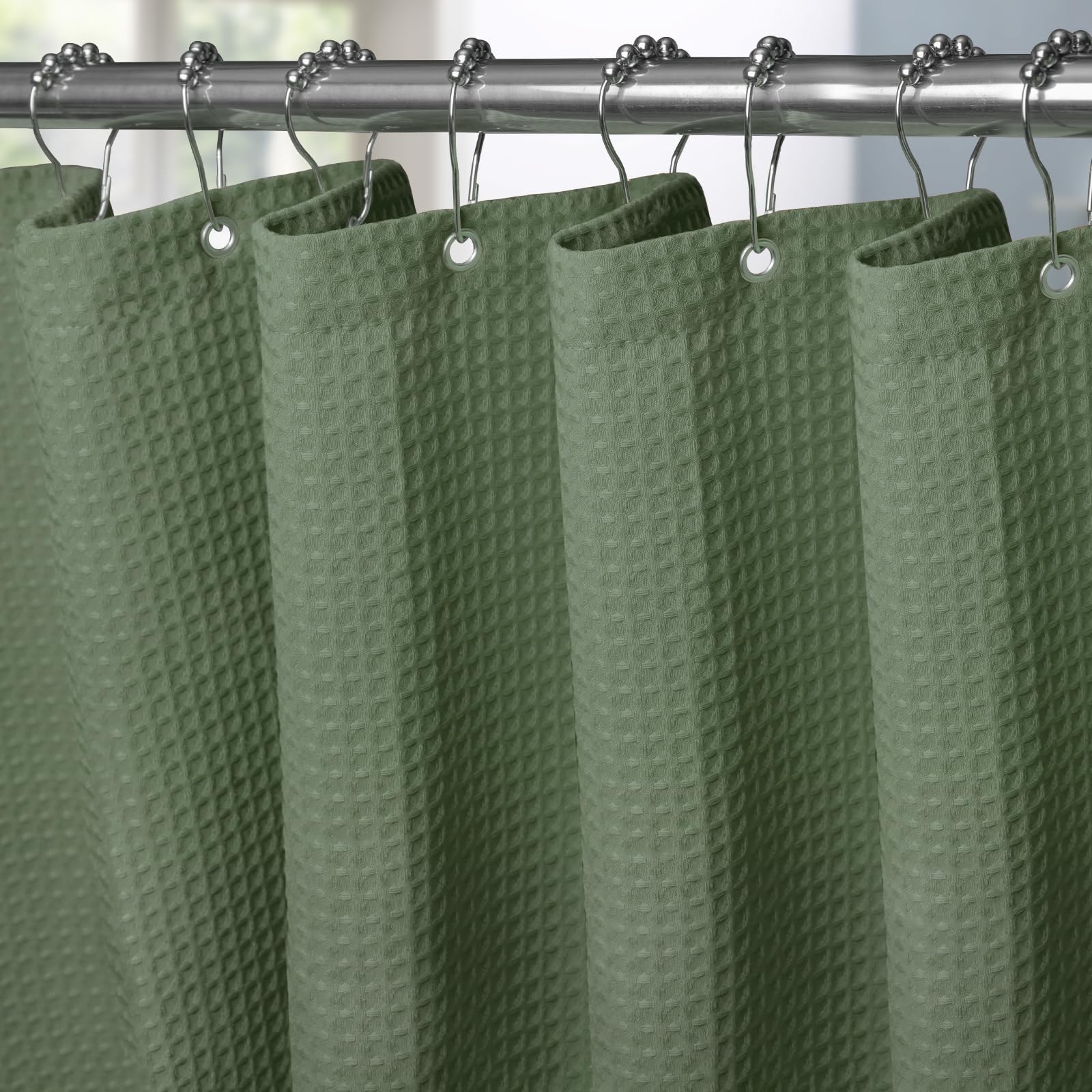 VANZAVANZU Duschvorhang mit Metall Duschvorhangringe Stoff Textil Badewannenvorhang Anti Schimmel Bad Vorhang Set Wasserdicht Badewanne Vorhang Schwerer Shower Curtain Badezimmer