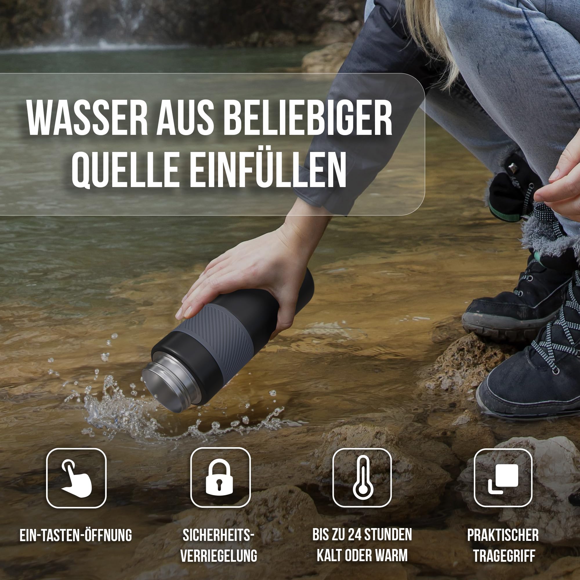 SURVIVO® Wasserfilter Outdoor Flasche [660ml] Trinkflasche aus Edelstahl mit entnehmbarem Filter, 4000l Filterkapazität, Camping, Wandern, Survival, Reisen – sicherste Ergänzung zur Outdoor Ausrüstung