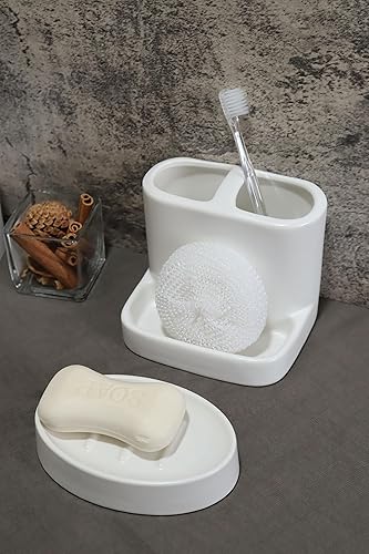 Miniatura 6 de SURUI - Juego de accesorios de baño de 5 piezas, juego completo de accesorios de baño blanco mate con soporte para cepillo de dientes, vidrio de