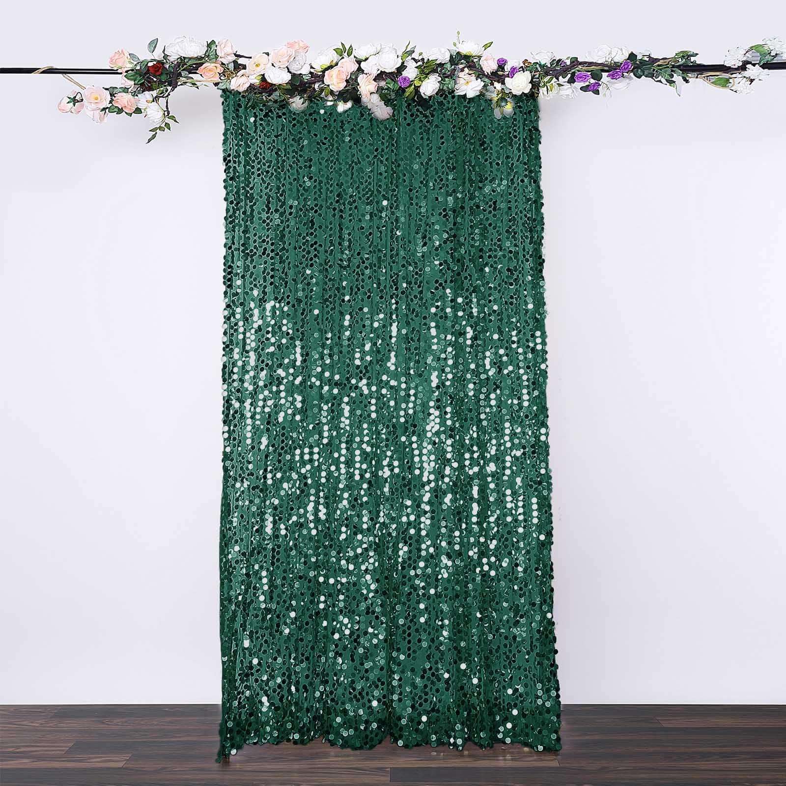 Efavormart Hunter Green 8x8ft Big Payette Sequin Backdrop, 18mm Large Sequin Curtain with 3" Rod Pockets for Christmas, Jungle Theme & Gala Decor
