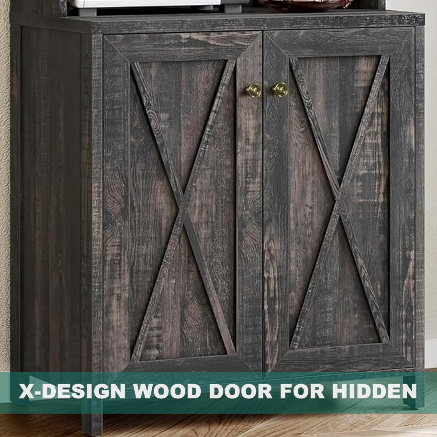 YITAHOME cabinet with a microwave and liquor bottles