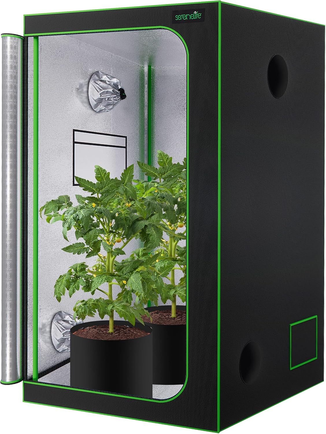 SereneLife Medium Hydroponic Grow Tent Garden - 36'' x 36'' x 72'' Indoor Plant Growing System w/ Durable Reflective 600D Mylar, Observation Window - Includes Removable Floor Tray, Pole Shelf 36x36x72