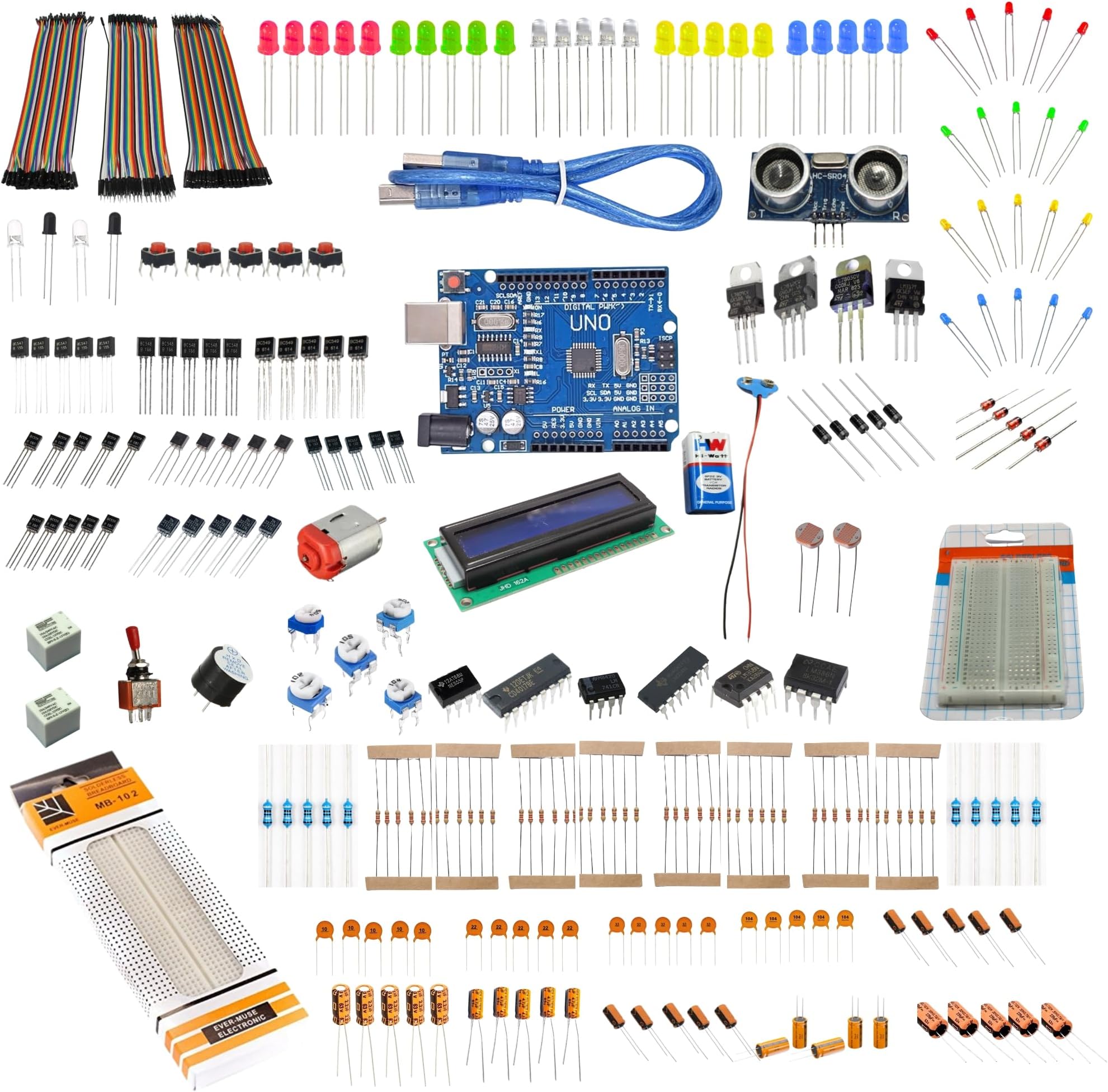 - Lalitha electronic components kit with UNO R3 board - 350+ electronic kit for diy & prototyping projects & hobby electronic projects