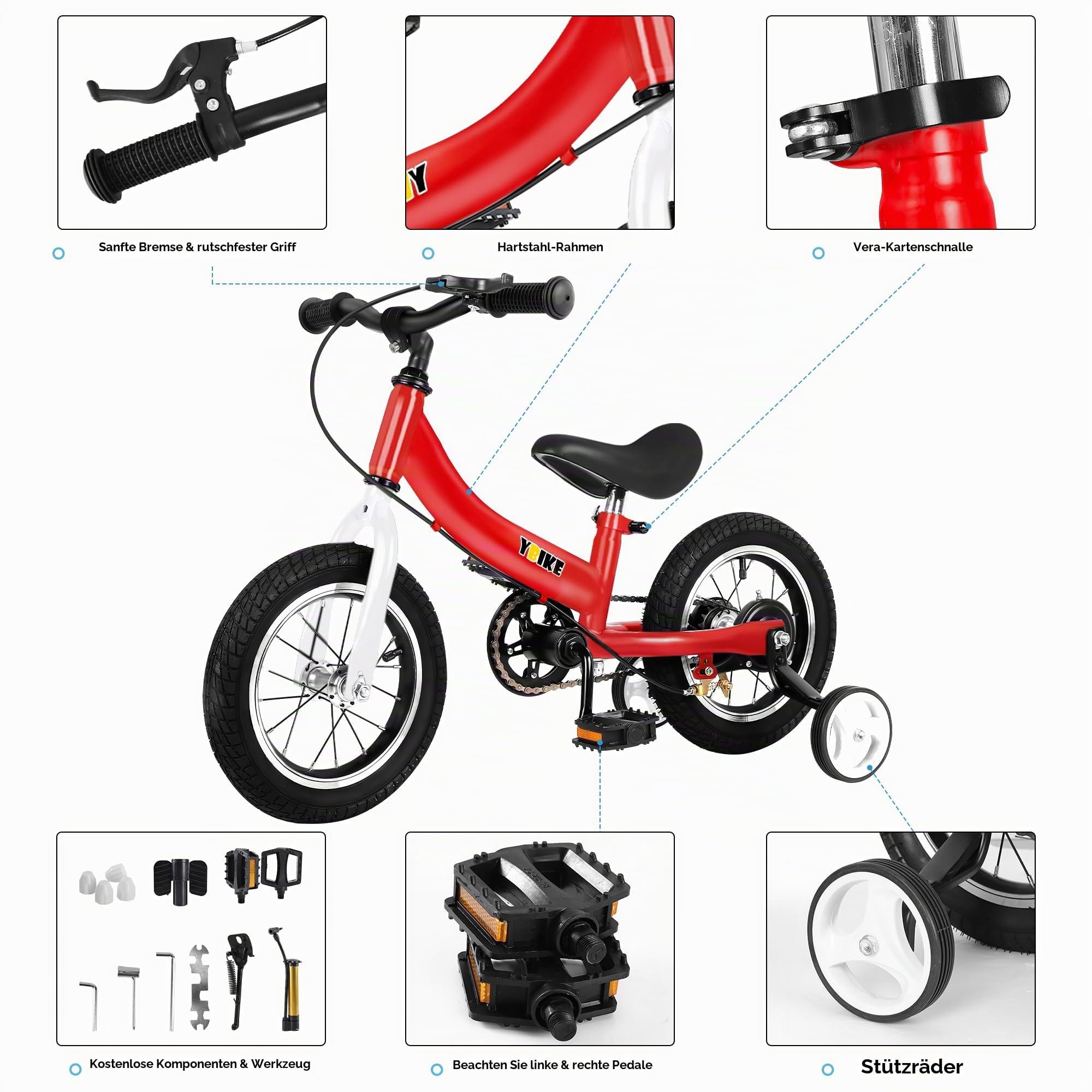 YBIKE 2 in 1 Laufrad, Kinderlaufrad und Kinderfahrrad Dual-Use-Funktion, geeignet für Kinder im Alter von 1-7, 12,14,16 Zoll mit Bremse, Pedal, Trainingstheorie