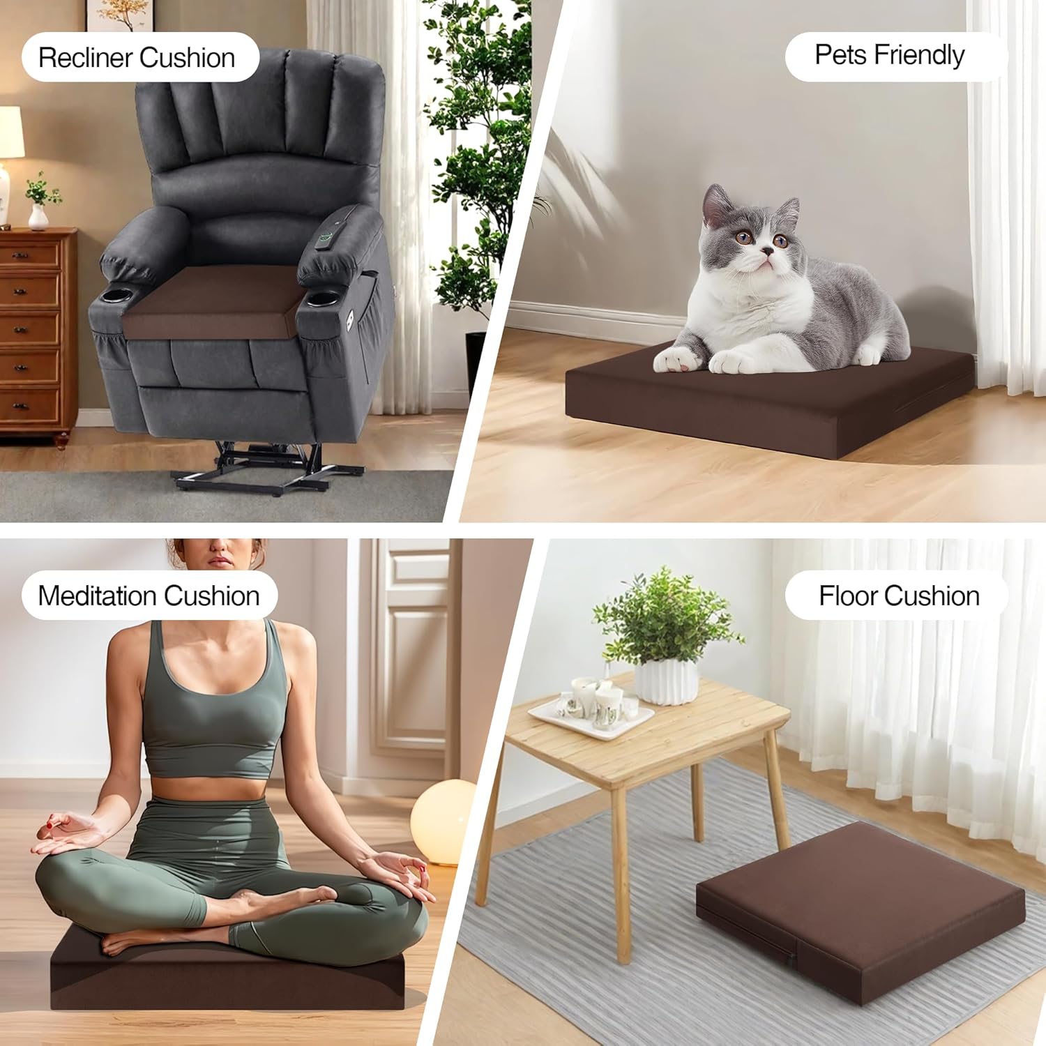 Tromlycs Chair Seat Cushions for Recliners Gel Memory Foam Extra Large Chair Cushions for Seniors 20 x 20 x 3 Inch Brown
