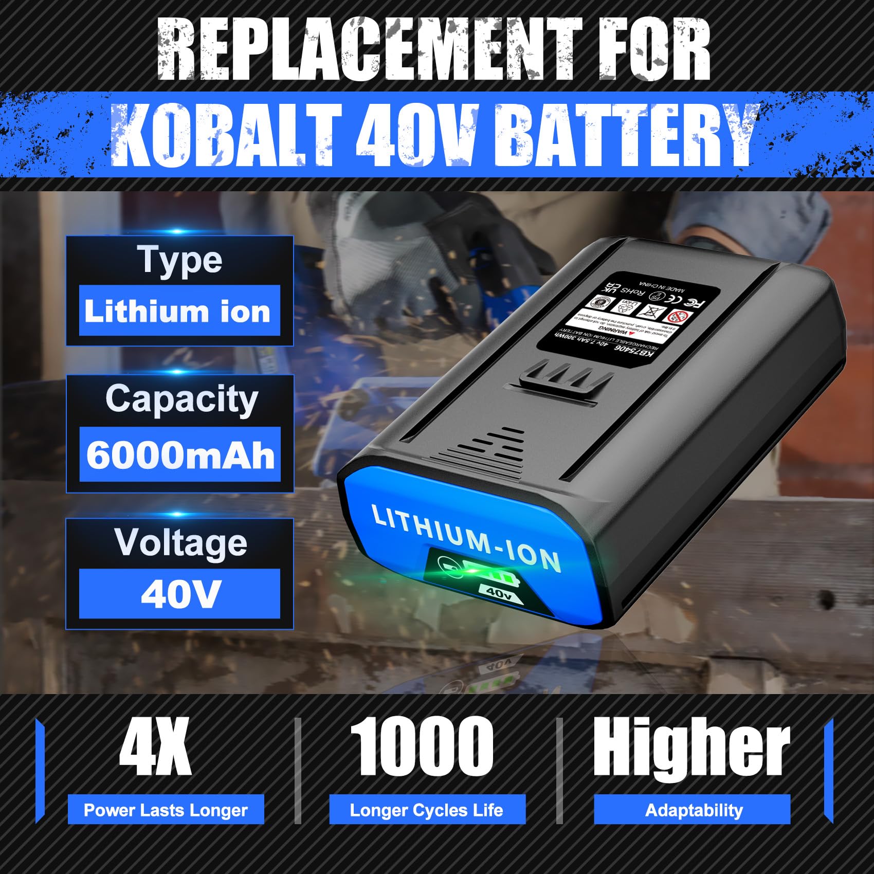 Batería de repuesto de 40 V para Kobalt de 40 V, 7,5 Ah KB-540-06 KB440-06 KB240-06, 40 V máx. Batería de iones de litio compatible con herramientas eléctricas inalámbricas Kobalt de 40