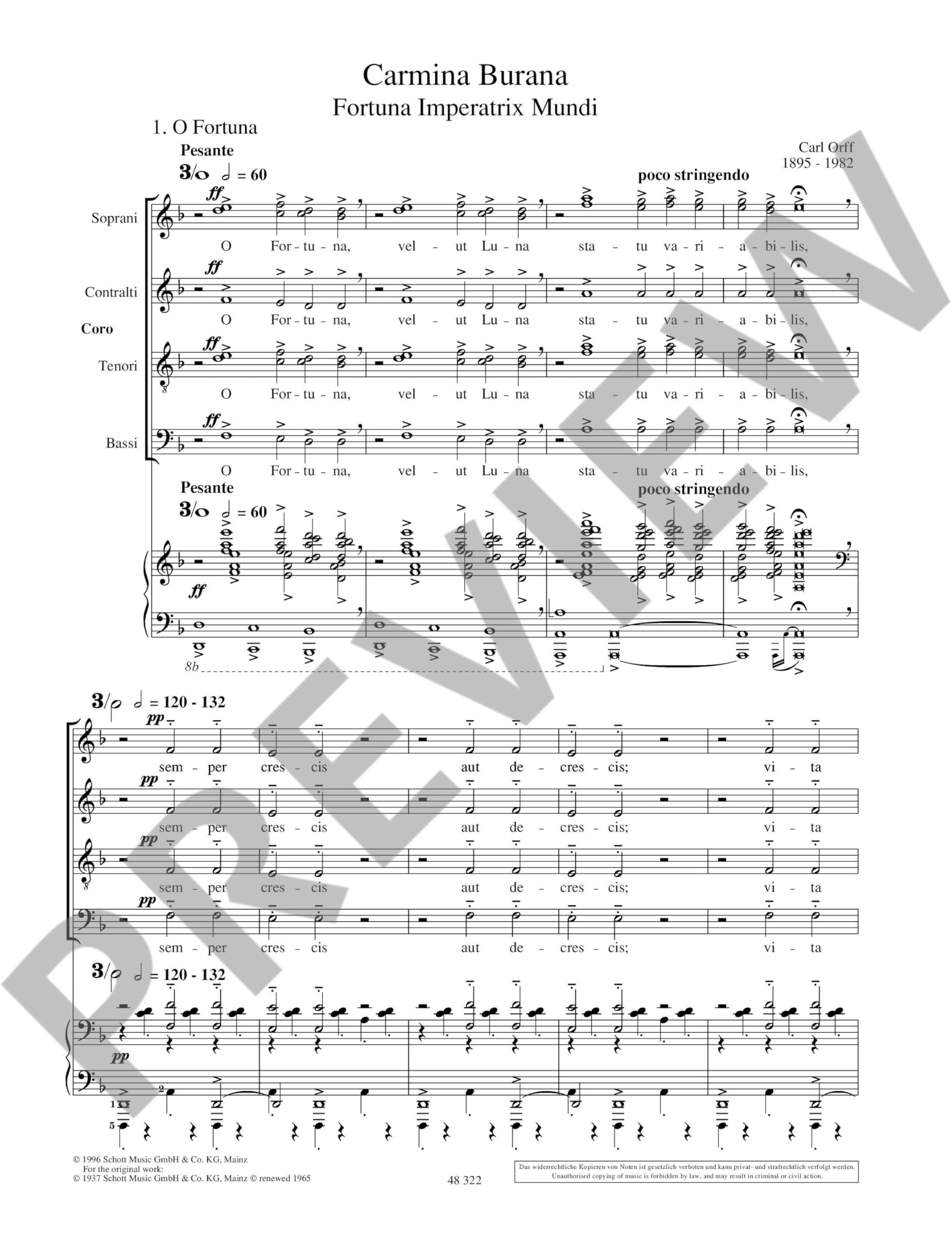 Carmina burana chant: Cantiones profanae. Soli (STBar), gemischter Chor (SATB), Kinderchor und Orchester. Klavierauszug.