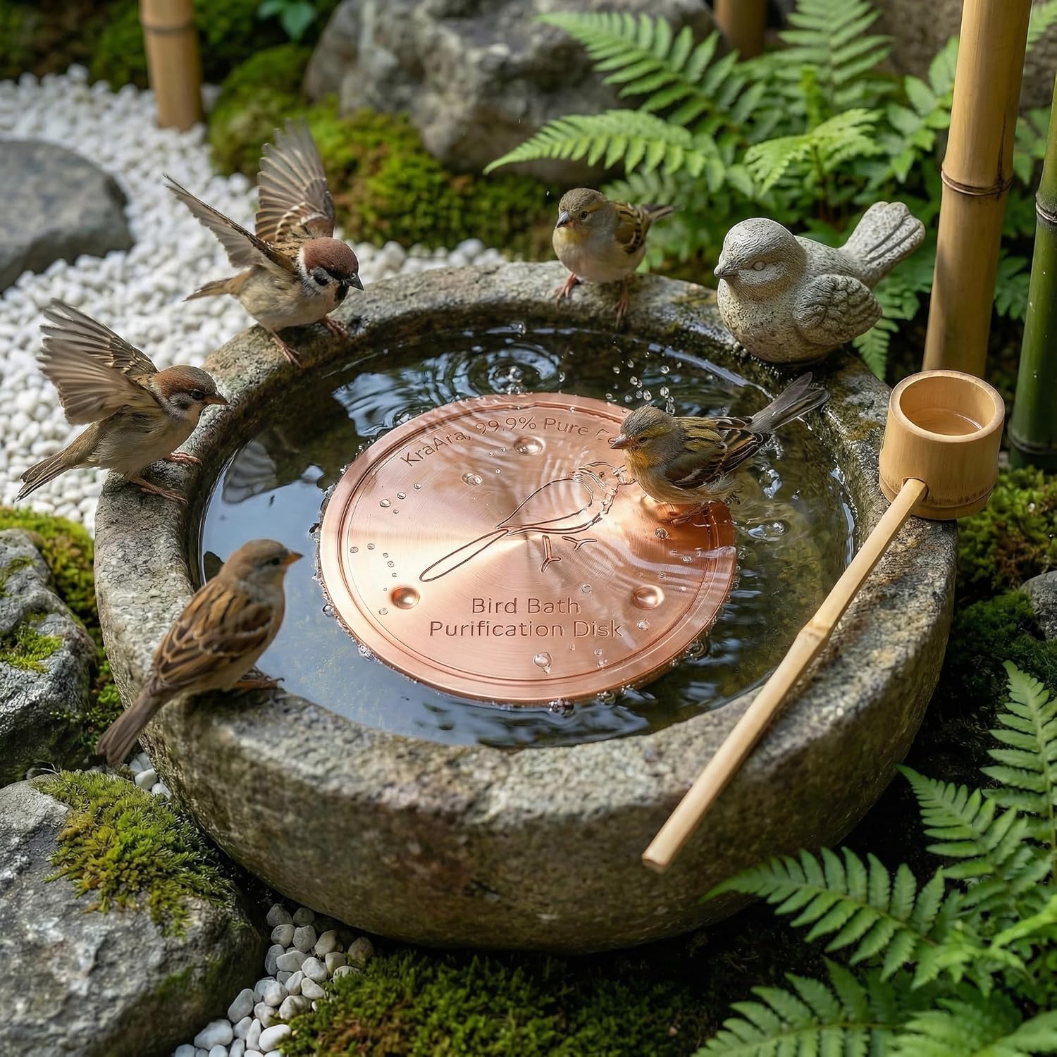 Pure Copper Bird Bath Disk, 4 Inch, 0.6mm Thick, Outdoor Birdbath Water Maintenance Insert, Triple-Point Support, All-Season Fit, 4 Packs