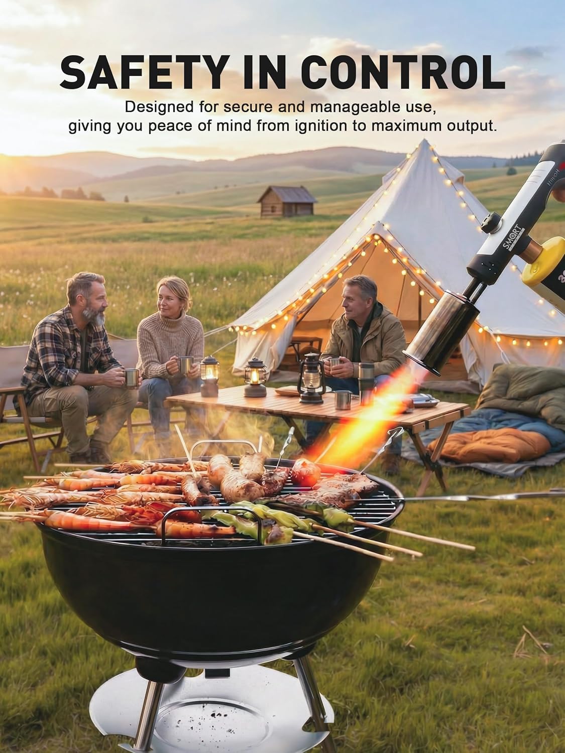 SMART JERRY - Propane Torch Gun w/Adjustable Flame | Flame Thrower Gun BBQ Grill Torch | Blow Torch Gun for Searing, Charcoal Lighting & Cooling | Max 3272℉ (Propane Gas Not Included)