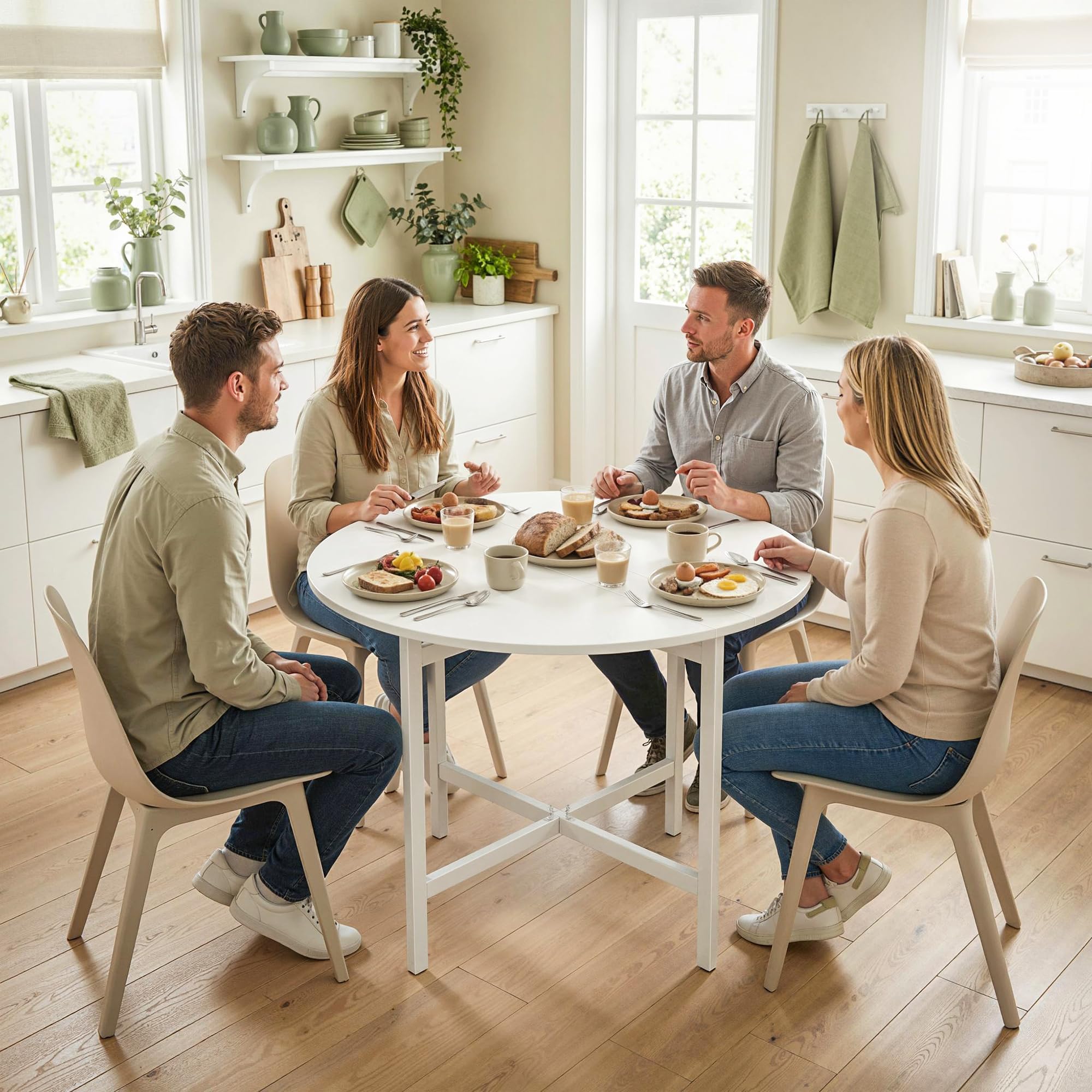 HOMCOM Tavolo da Pranzo Rotondo Pieghevole per 2-4 Persone, Ø80 cm Tavolo Cucina a Ribalta con Gambe a X in Acciaio, Salvaspazio per Soggiorno Sala da Pranzo, Bianco