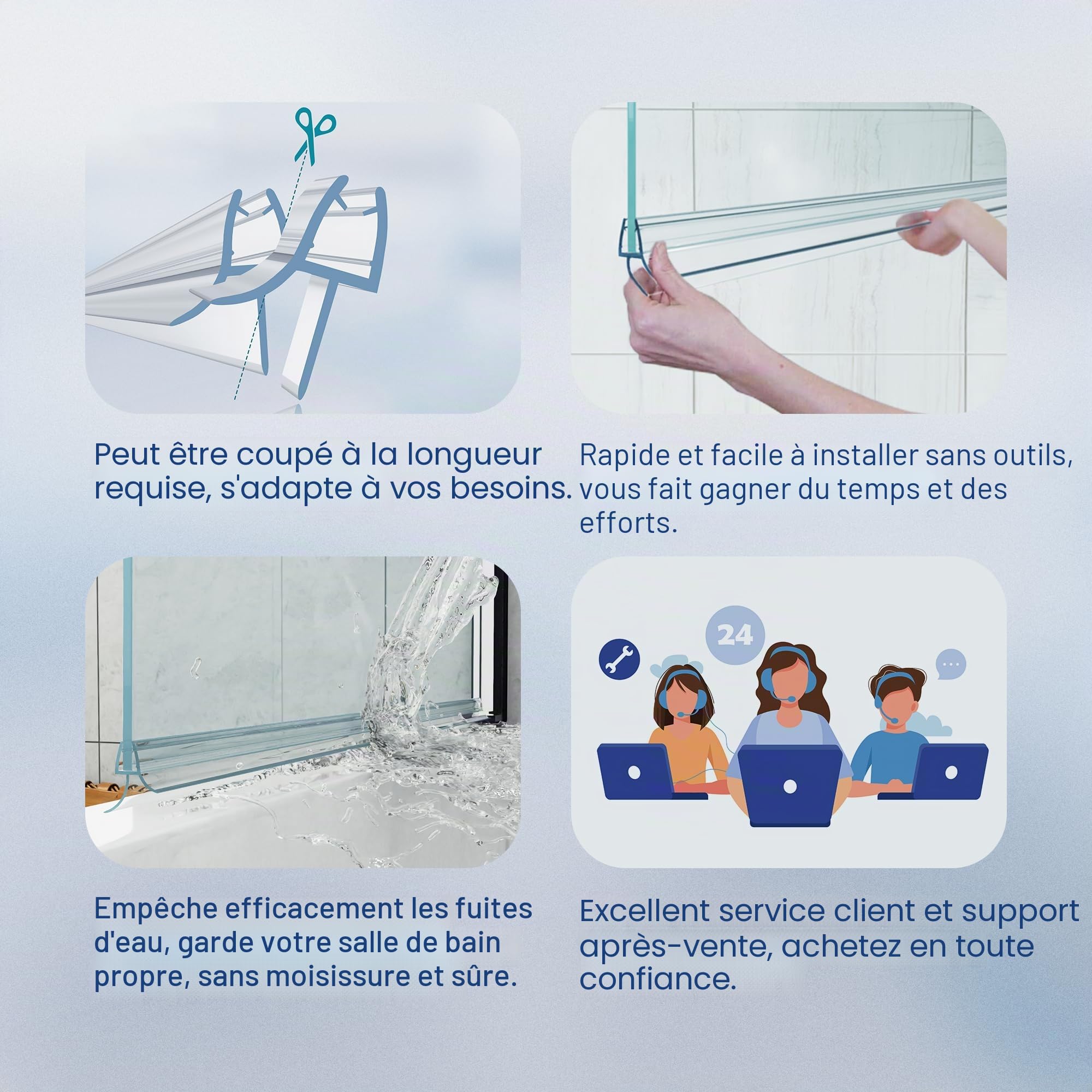 HNNHOME Lot de 2 joints d'étanchéité en caoutchouc et plastique pour porte en verre droite incurvée de 6 à 8 mm jusqu'à 20 mm d'écart entre 100 cm