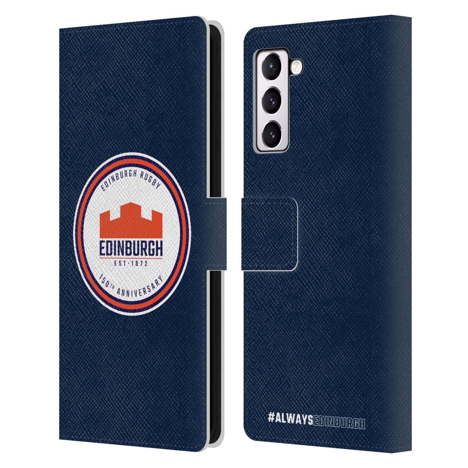 Officially Licensed Edinburgh Rugby 150th Logo Graphics Leather Wallet Case Compatible With Samsung Galaxy S21+ 5G
