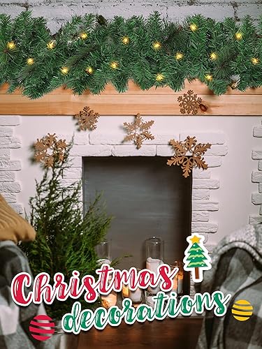 Miniatura 5 de DGSHIRLDJO Guirnalda de Navidad de 9 pies para decoraciones, guirnalda de oropel verde con 50 luces LED, guirnalda de pino artificial suave para