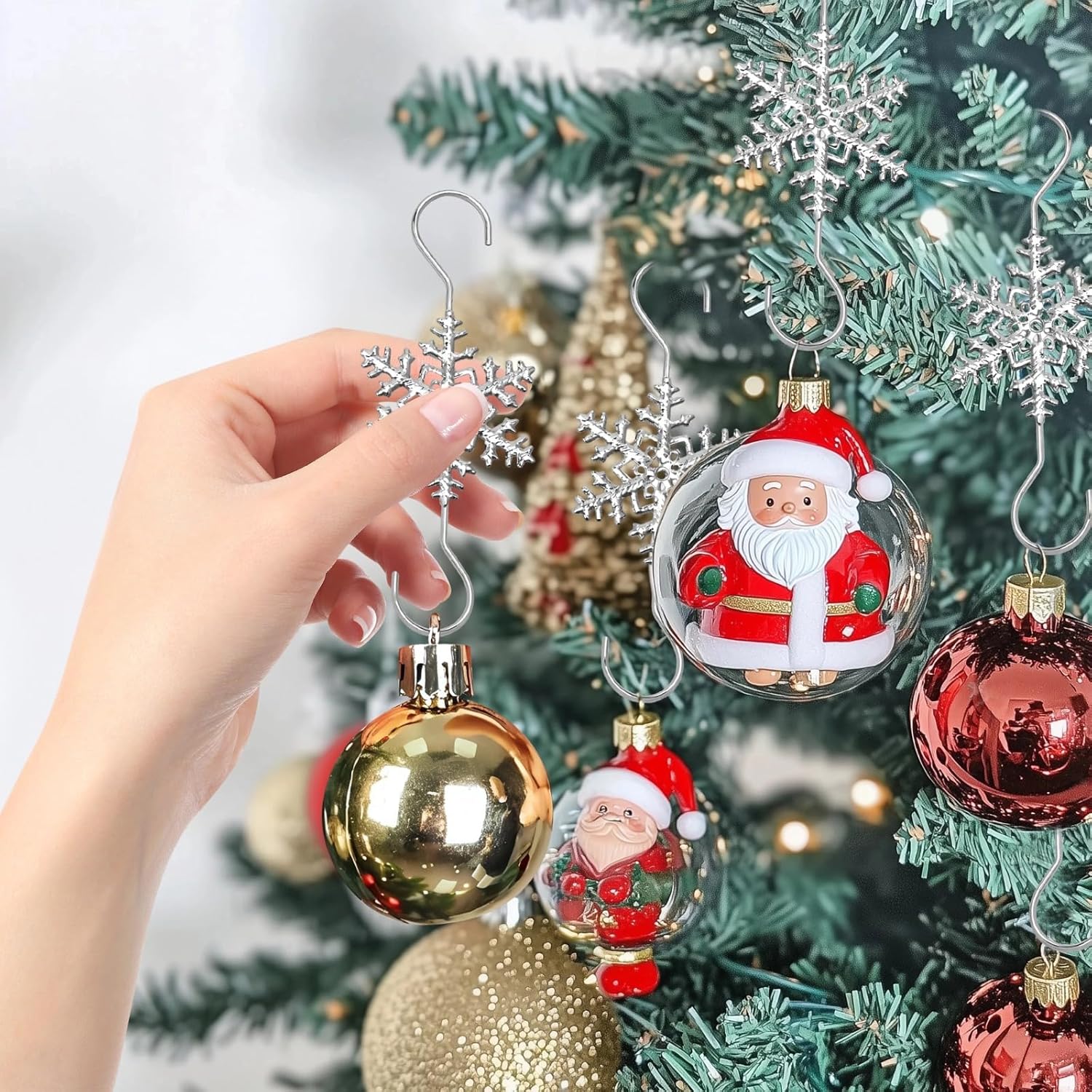 40-Piece Silver S-Shaped Ornament Hangers with Snowflake Pattern, Metal Holiday Hooks for Tree Decorations, Rust-Resistant Finish
