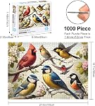 Rocorose 1000 Piece Puzzle for Adults, Colorful Birds and Flowers Puzzle with Exquisite Poster, Challenging Spring Garden Animal Songbirds Cardinals Puzzles Game