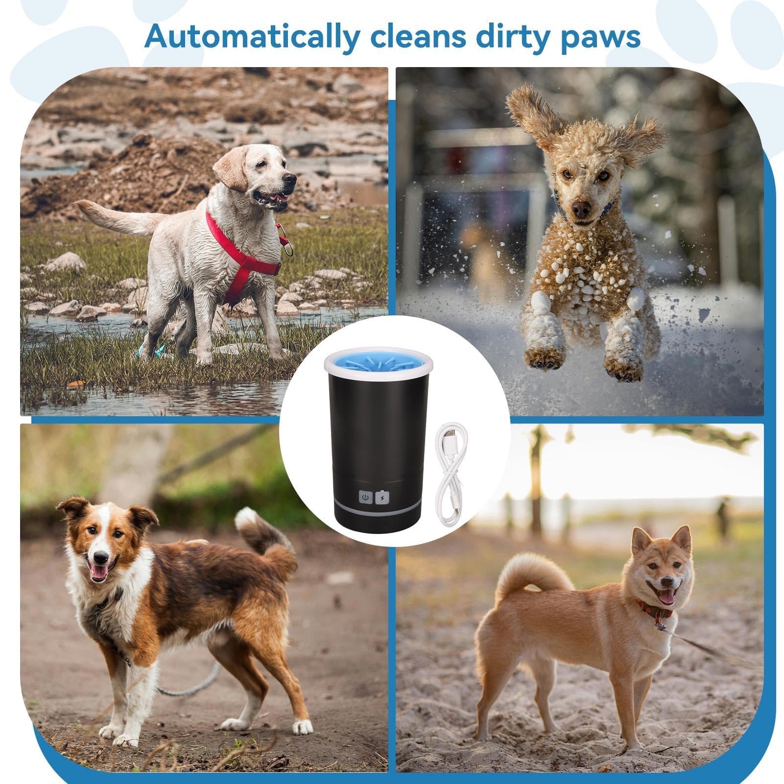 Limpiador automático de pies de perro, lavador eléctrico de pies, vaso portátil de limpieza de pies, máquina de limpieza de pies de perro para perros pequeños, medianos y grandes