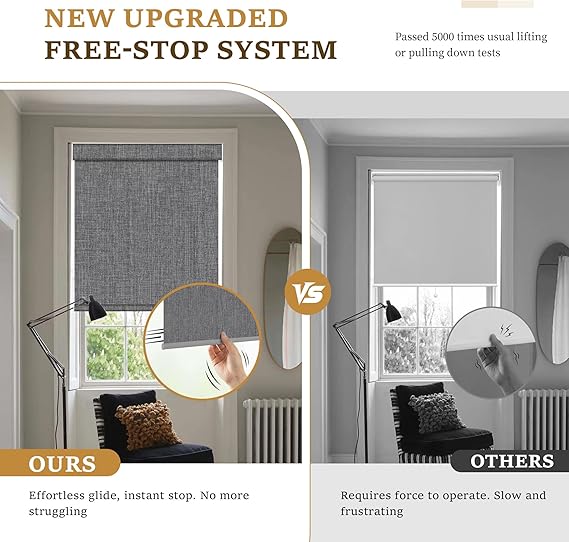 Grandekor 100% Blackout Roller Shades for Indoor Windows & Pull Down Shades - Cordless Free-Stop Blinds with Cassette Valance | Custom Sizes & Colors for Home & Office